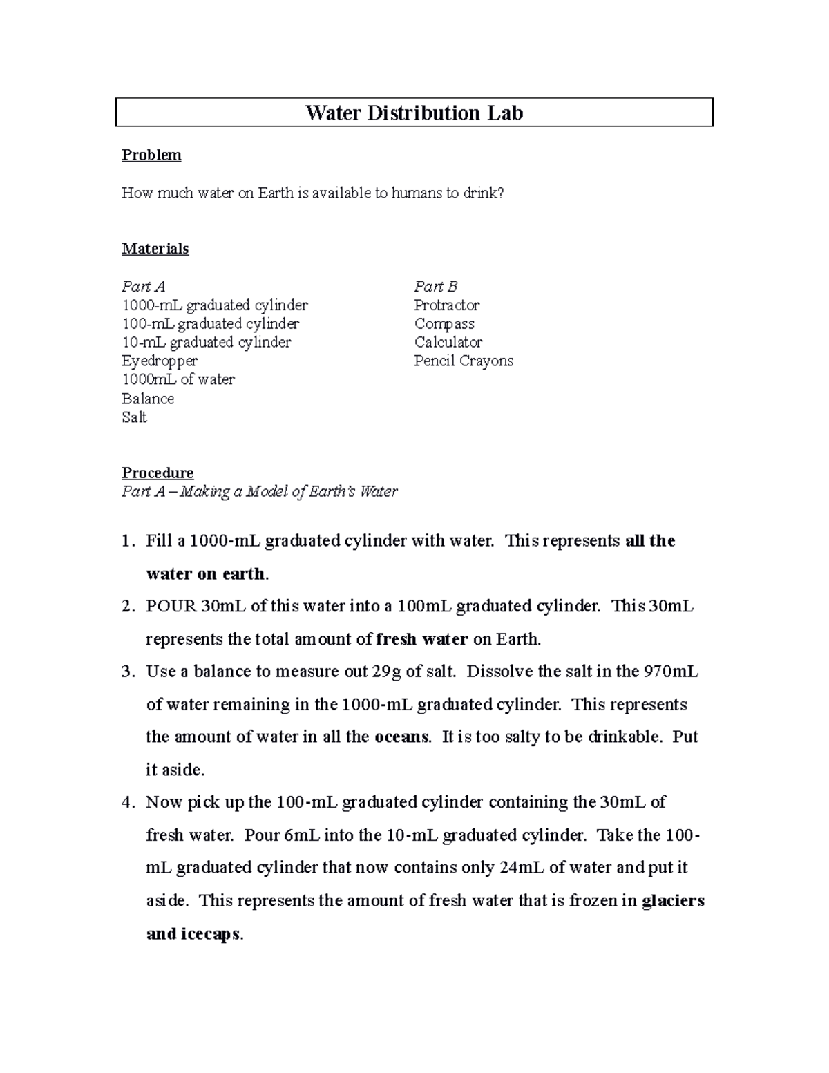 Water Distribution Lab - Water Distribution Lab Problem How much water ...