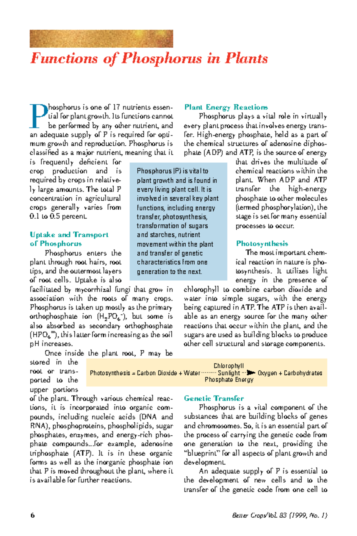 Better Crops 1999-1 p06 - P hosphorus is one of 17 nutrients essen ...