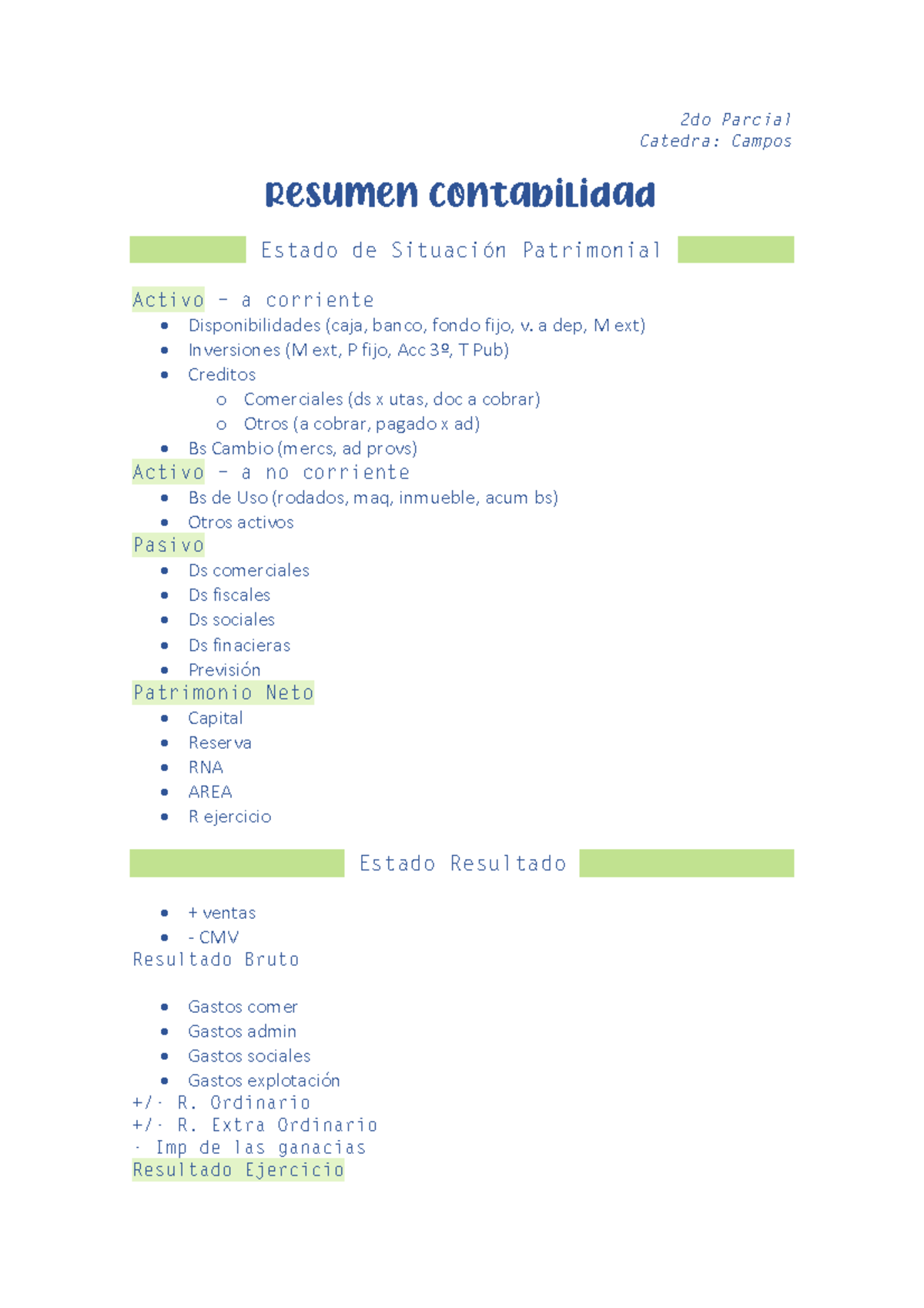T. Contable 2do Parcial - 2do Parcial Catedra: Campos Resumen ...
