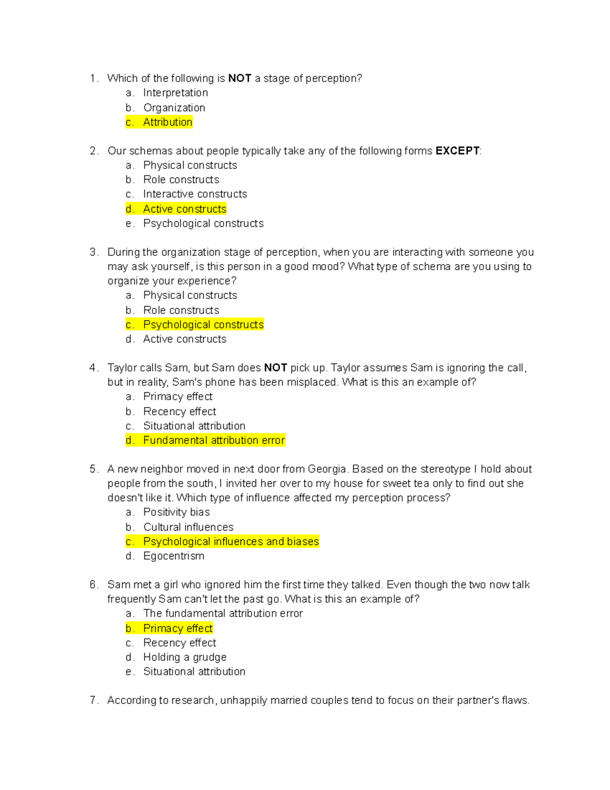 Which Of The Following Is Not A Stage Of Perception CH 3 HW: PERCEPTION AND THE SELF - Which of the following is NOT a