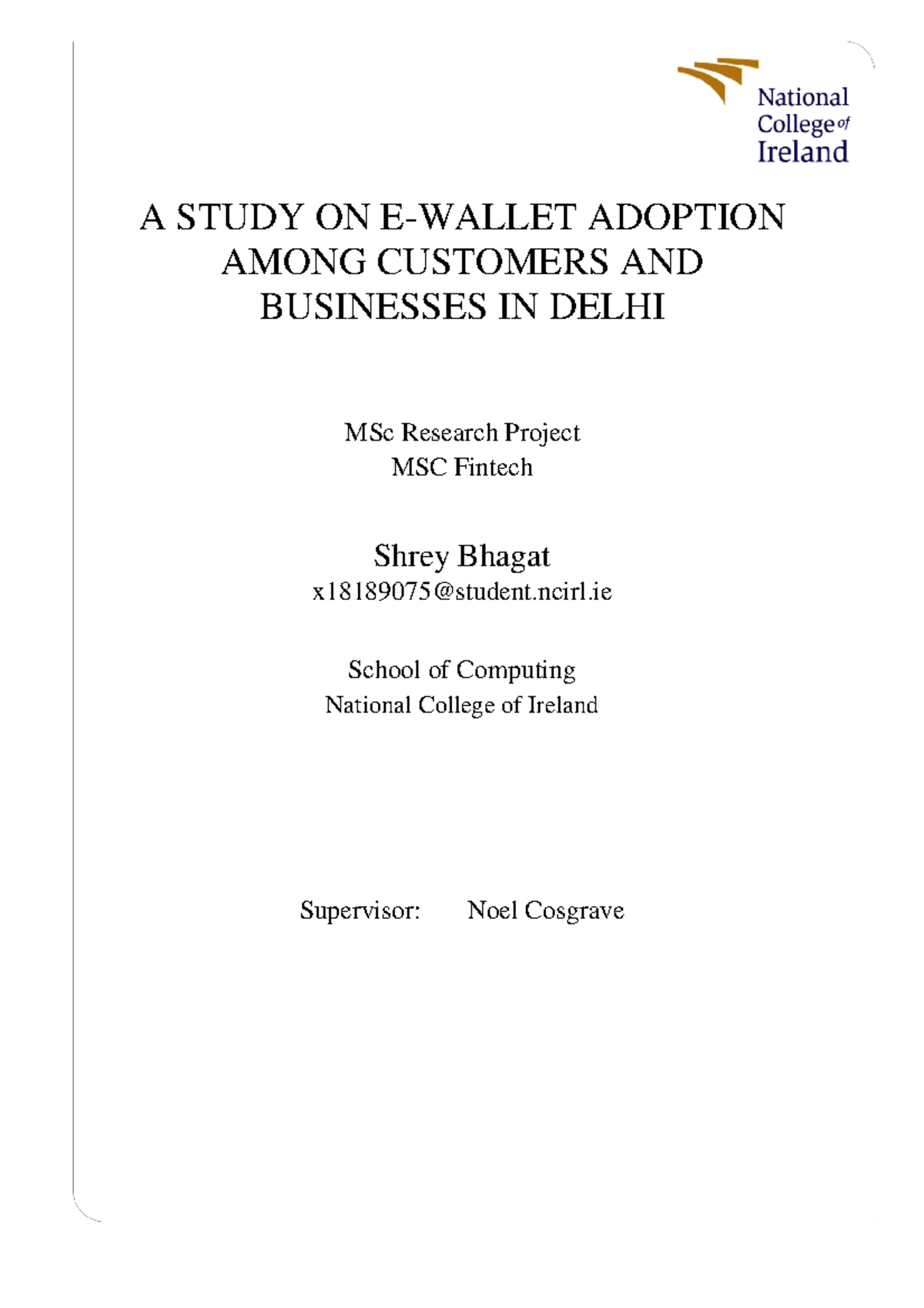 Shreybhagat - Practicw materials - A STUDY ON E-WALLET ADOPTION AMONG ...