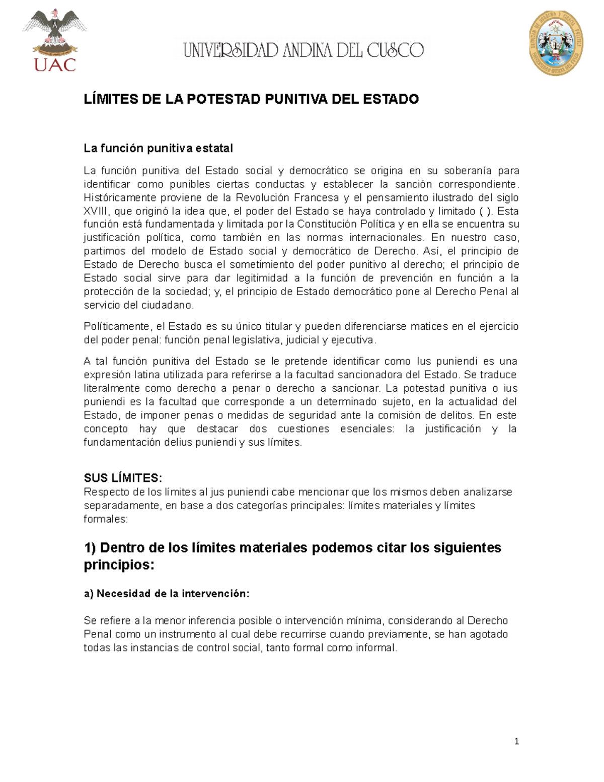 LÍ Mites DE LA Potestad Punitiva DEL Estado LÍMITES DE LA POTESTAD