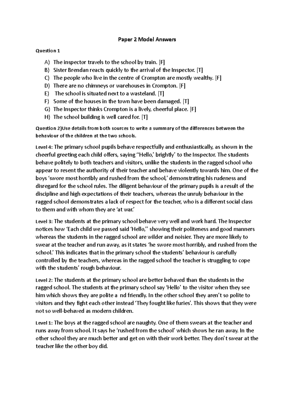 Paper 2 Answers (1,2,3) - Paper 2 Model Answers Question 1 A) The ...