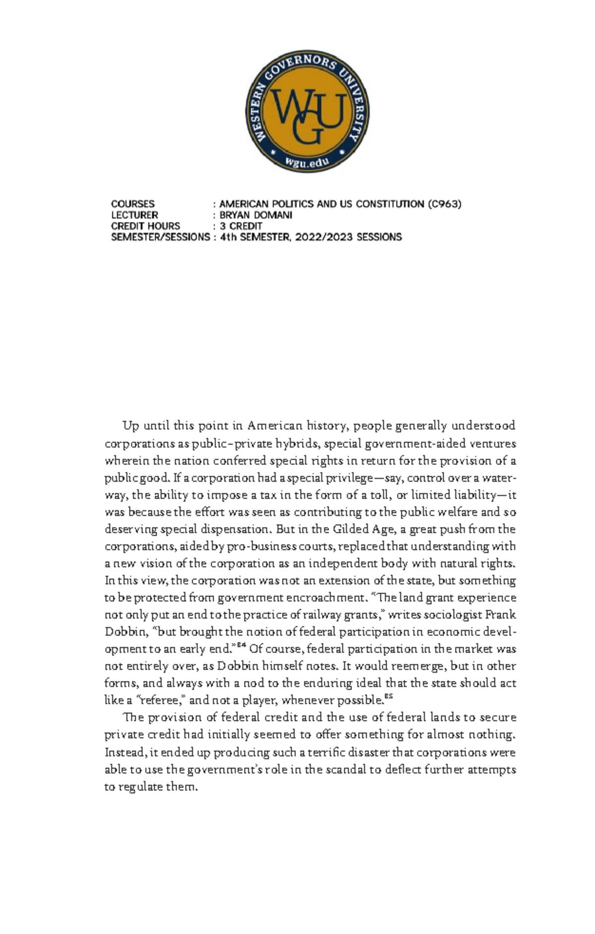C963- Western Governor University- American Politics AND US ...