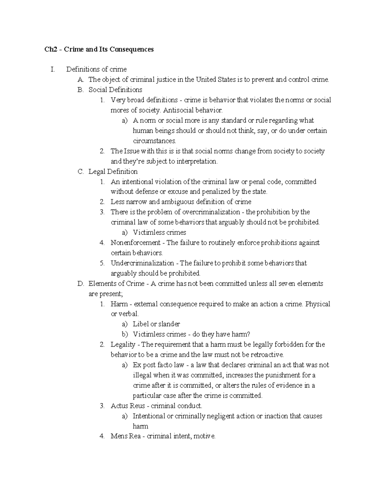 Ch2 - Lecture notes 3 - Ch2 Crime and Its Consequences I. Definitions ...