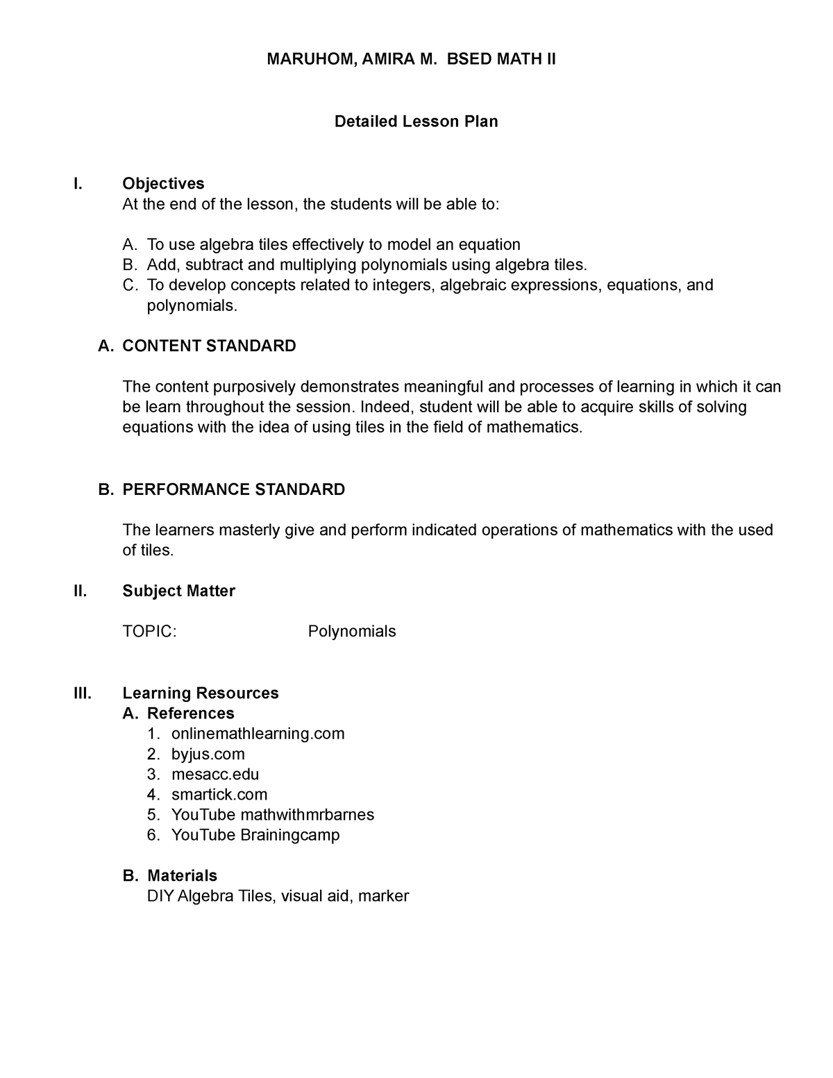 Maruhom,Amira Lesson PLAN - MARUHOM, AMIRA M. BSED MATH II Detailed ...