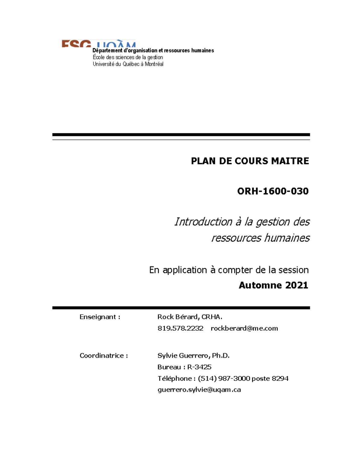 SYL-ORH1600-030 Aut2021-6 Octobre 2021 - PLAN DE COURS MAITRE ORH-1600 ...