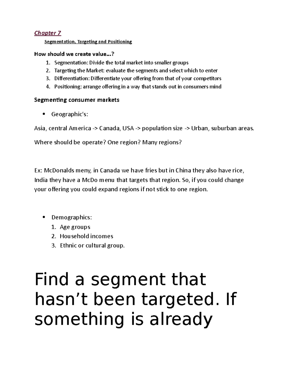 Chapter 7 - LECTURE - Chapter 7 Segmentation, Targeting and Positioning ...