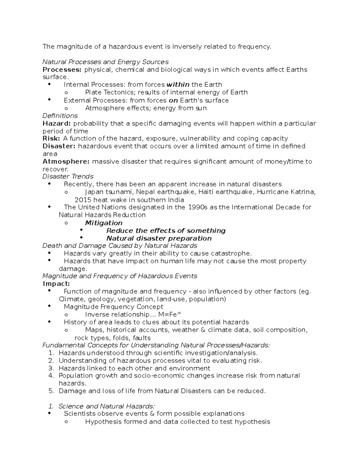 Natural Disasters - Lecture notes 1 - The magnitude of a hazardous ...