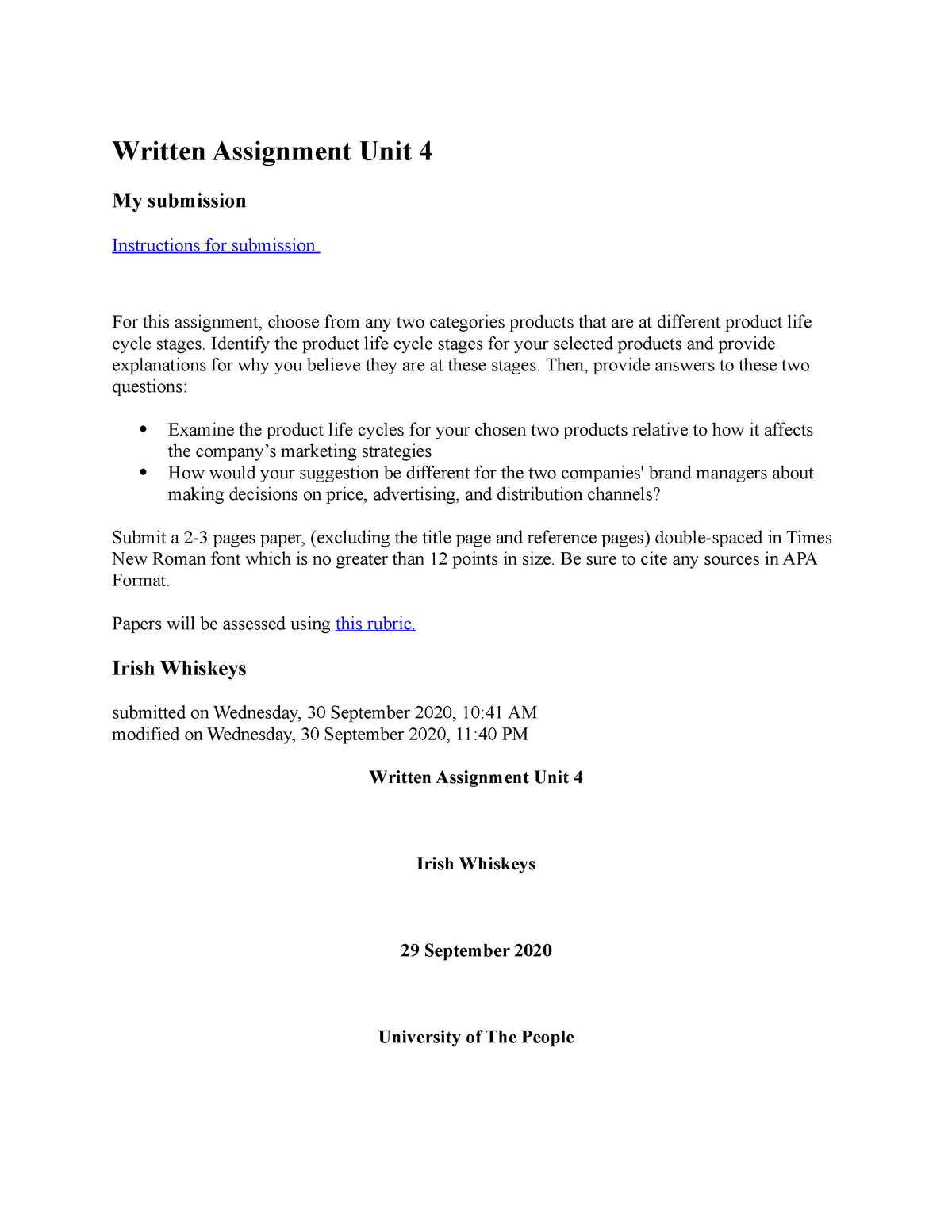 Written Assignment Unit 4 Bus 5112 Marketing Management Uopeople Studocu