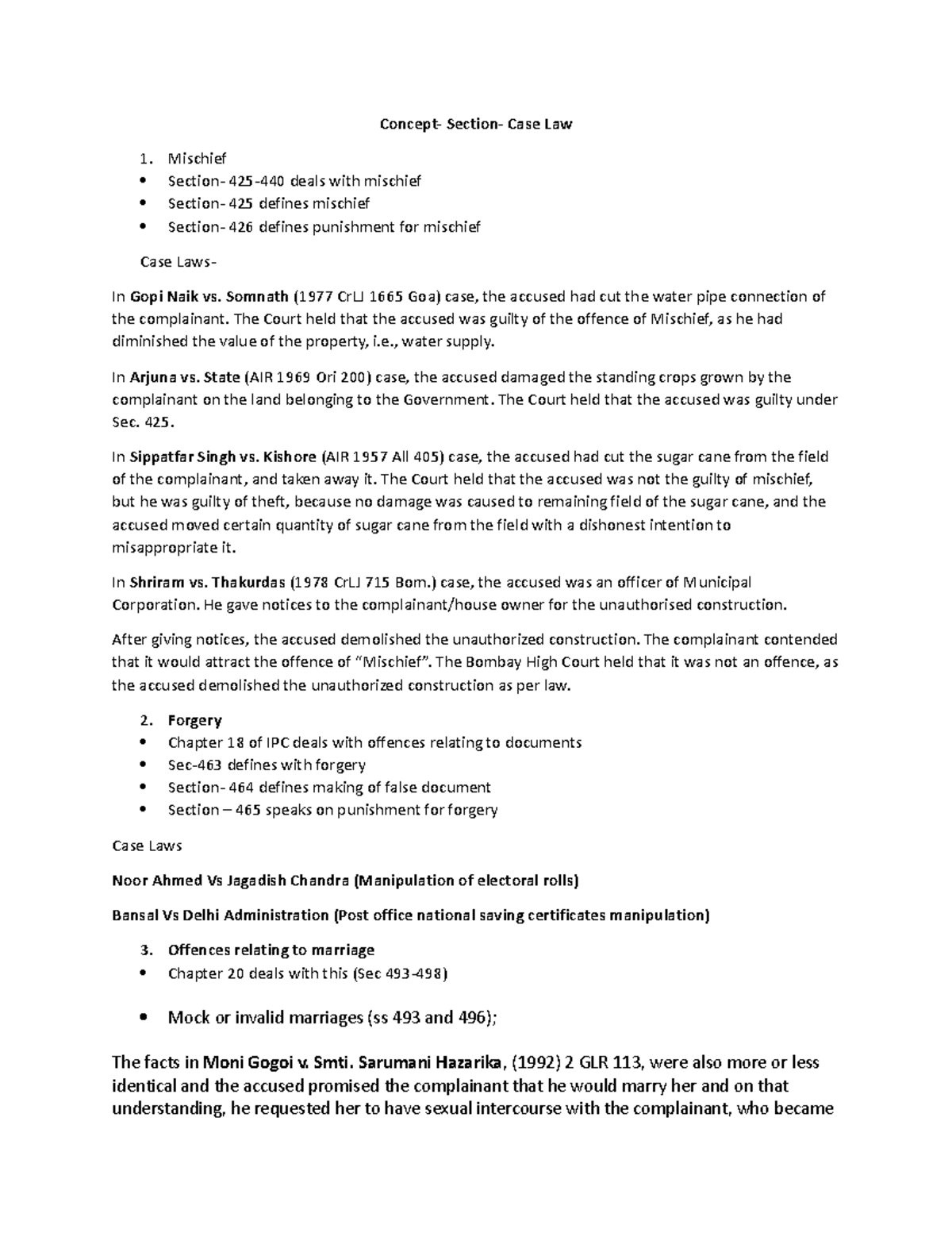 Concept Sections Case laws Concept Section Case Law 1. Mischief