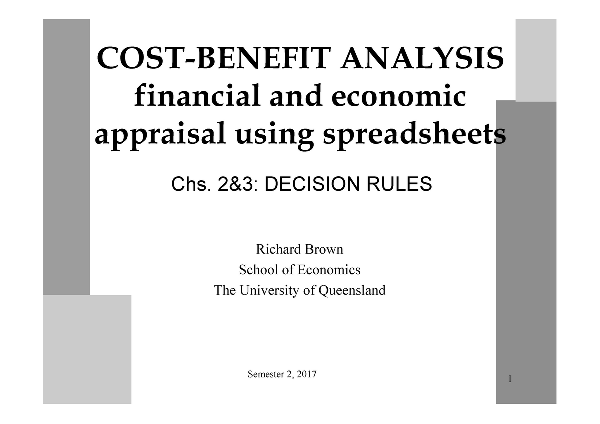 Lecture 2 Chs2&3 1p Page - COST-BENEFIT ANALYSIS financial and economic ...