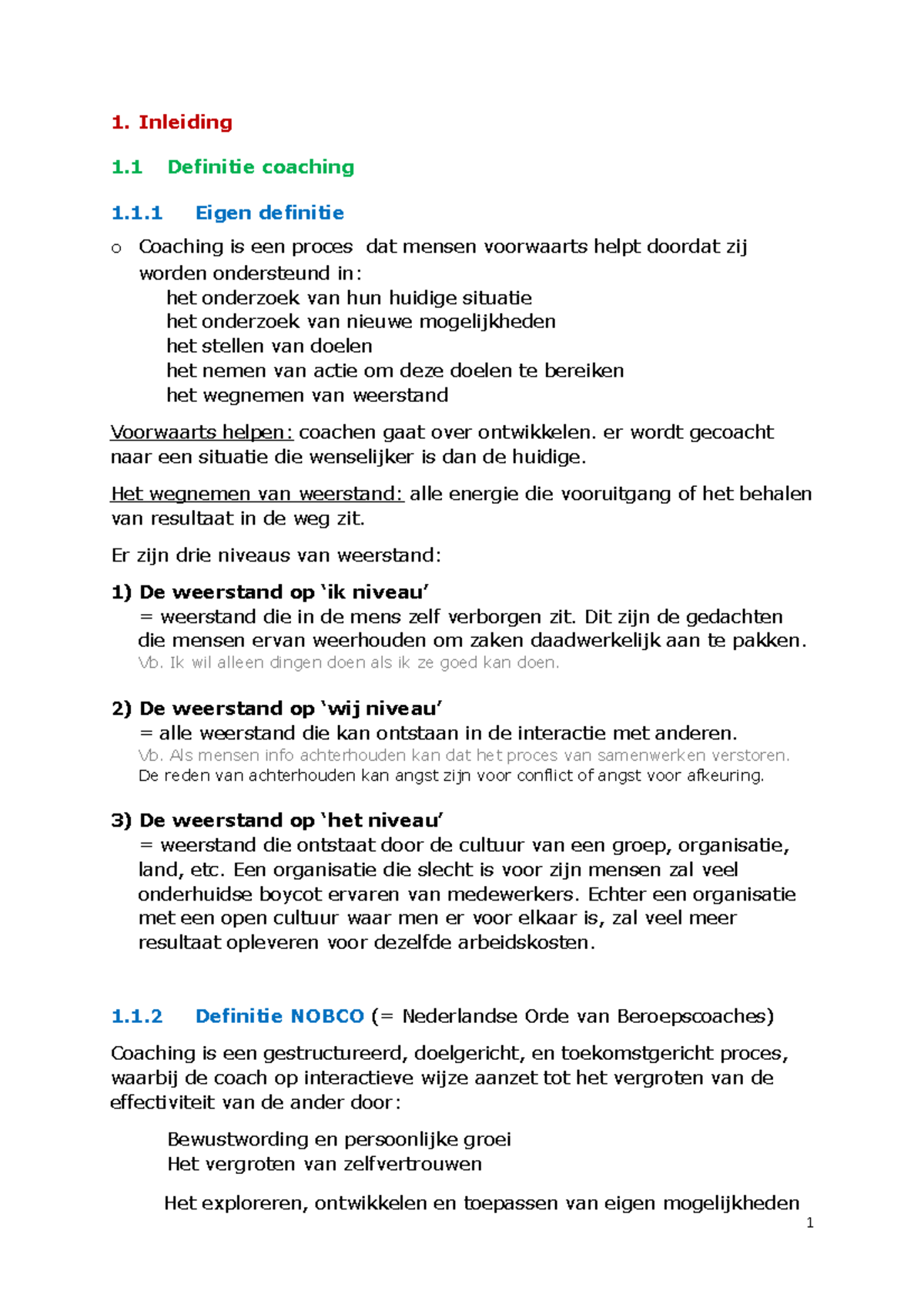 Inleiding Coaching Hoofdstuk 1 Extra Document - 1. Inleiding 1 ...