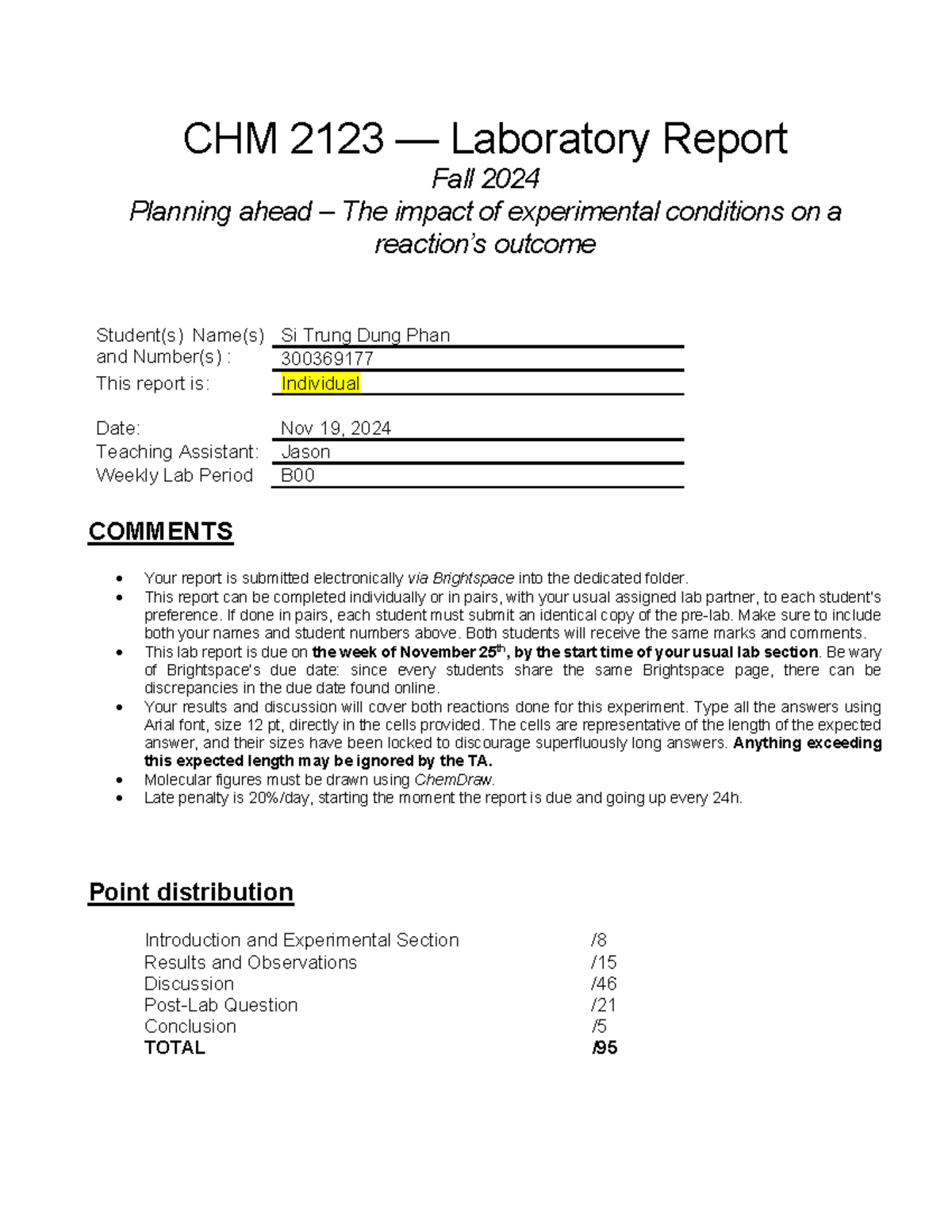 CHM2123 Lab6 Chemoselectivity Report - CHM 2123 — Laboratory Report ...