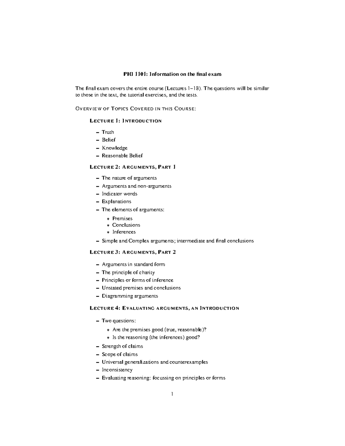 Final Exam Info Phi 1101 Information On The Final Exam The Final