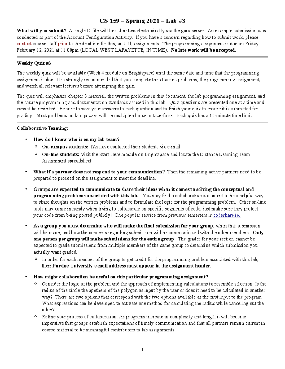 Lab03 - This is one of the weekly lab assignments. - CS 15900 - Purdue ...