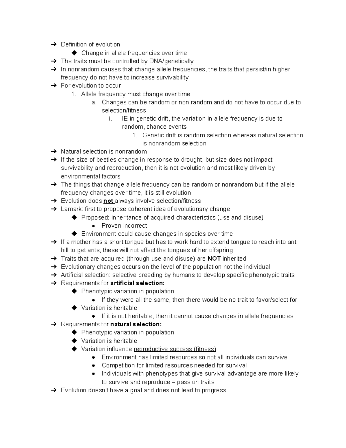 Quiz 1 notes Definition of evolution Change in allele frequencies