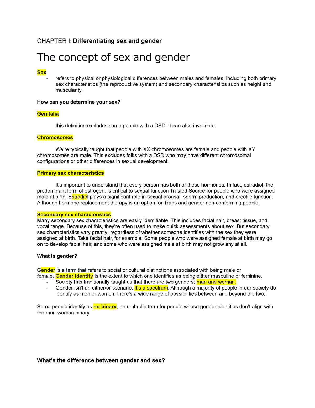 Differentiating Sex And Gender - Gender And Society - PangSU - Studocu