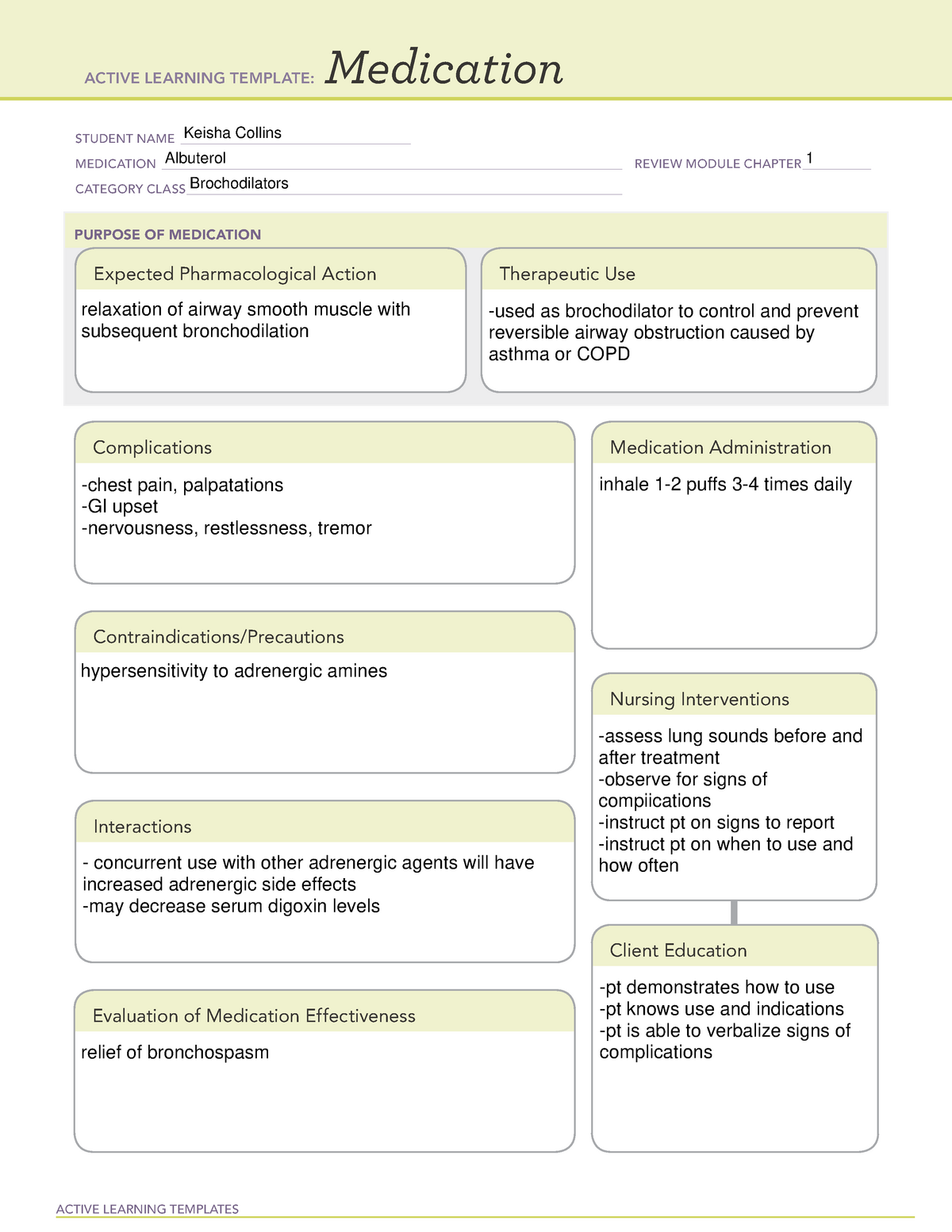 Albuterol medication template ACTIVE LEARNING TEMPLATES Medication