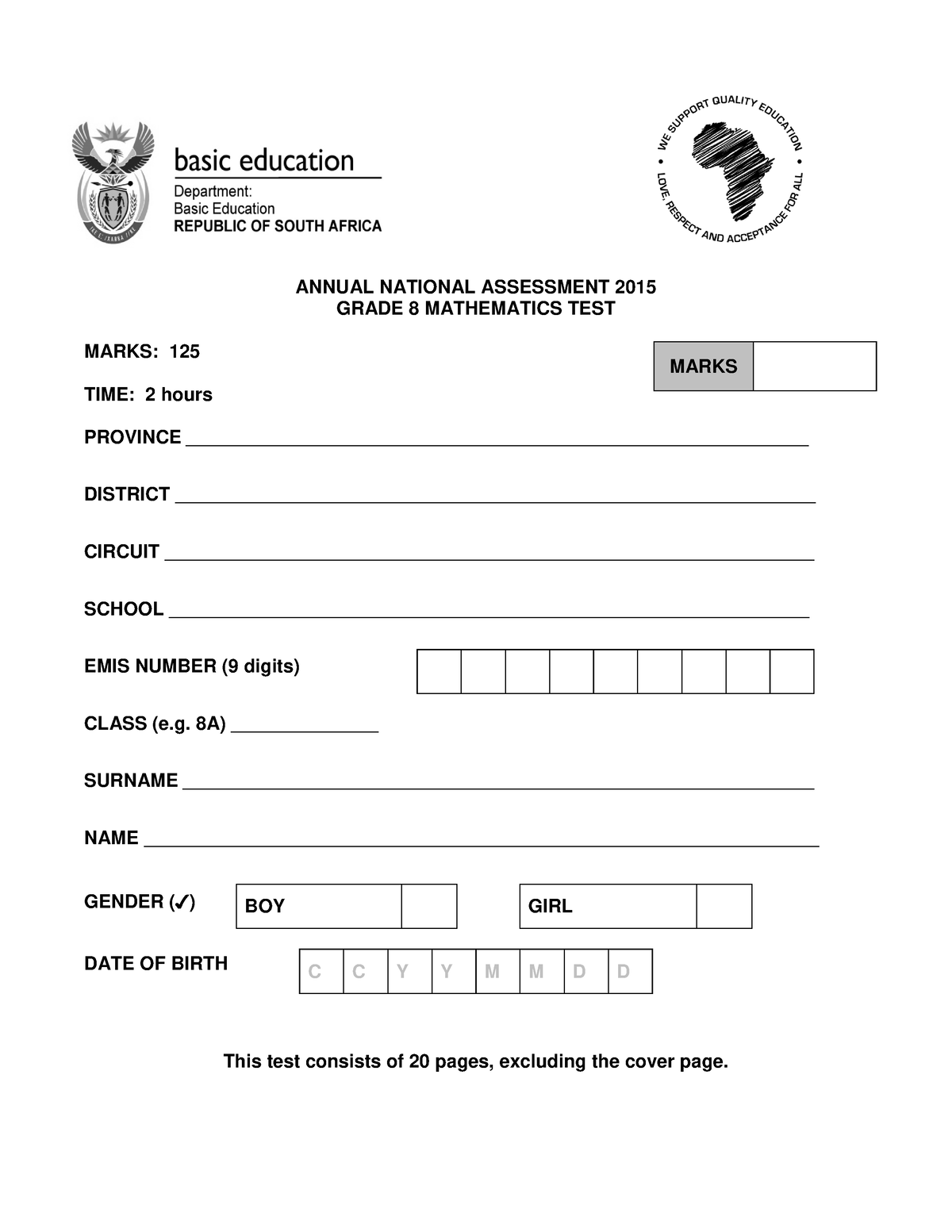 Grade 8 Mathematics Answers