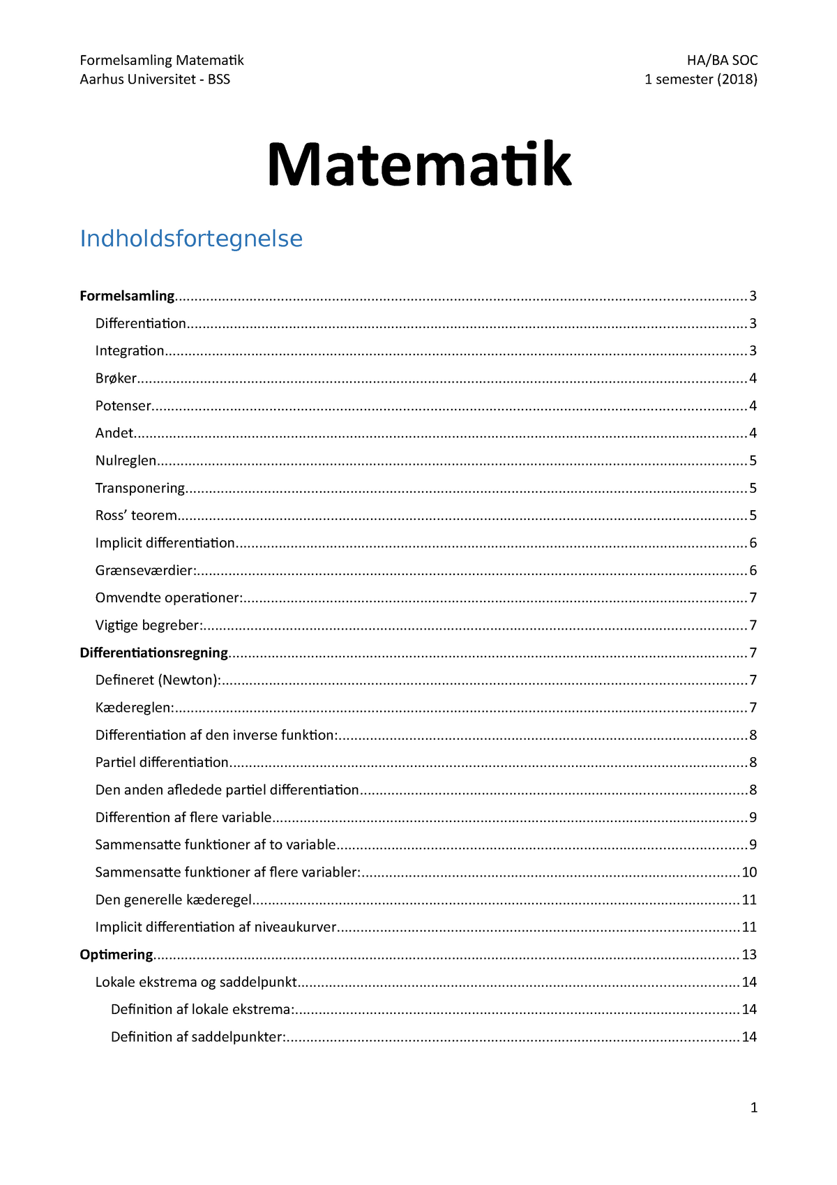 Matematik Formelsamlingen - Aarhus Universitet - BSS 1 Semester (2018 ...