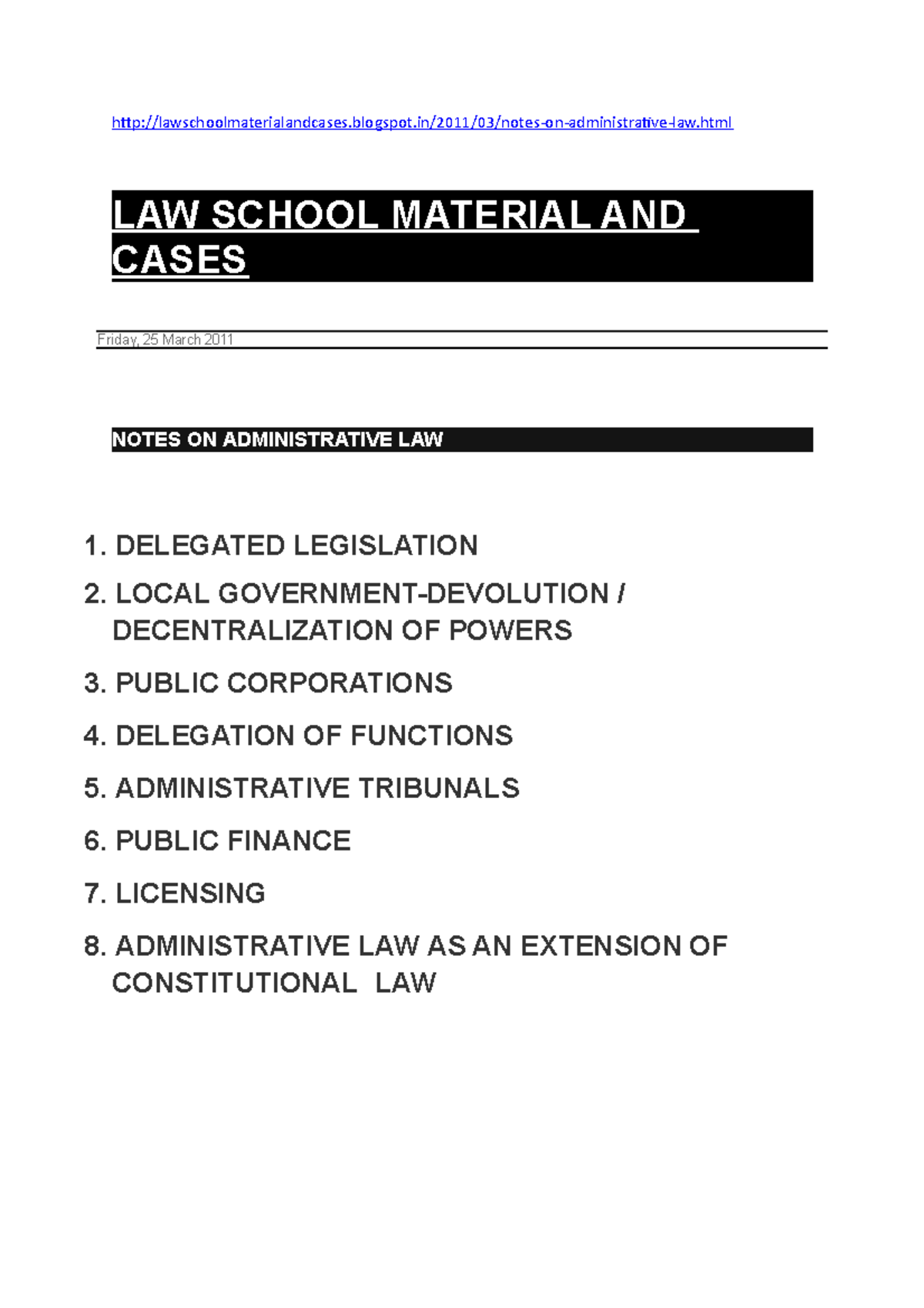 170543482 Notes On Administrative Law - - Studocu