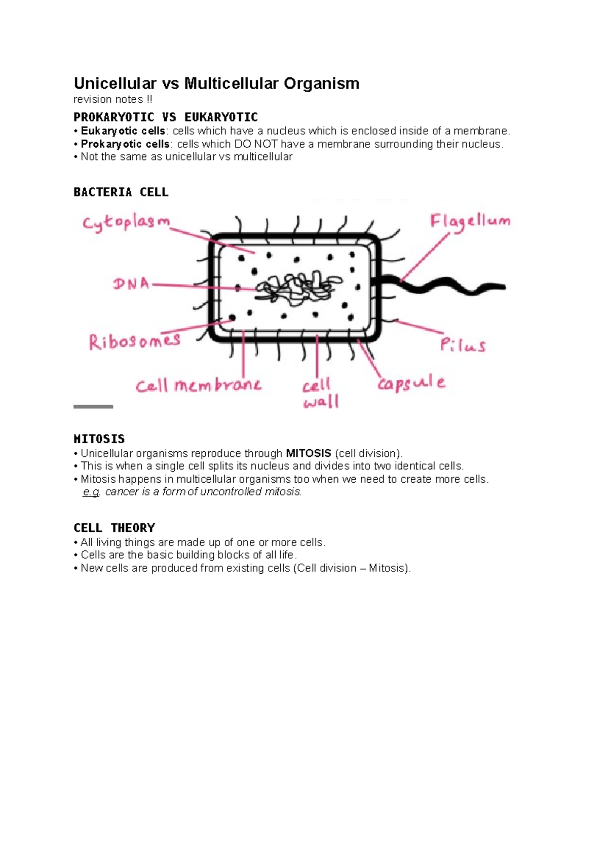 Unicellular Vs Multicellular Organism Notes Unicellular Vs Multicellular Organism Revision