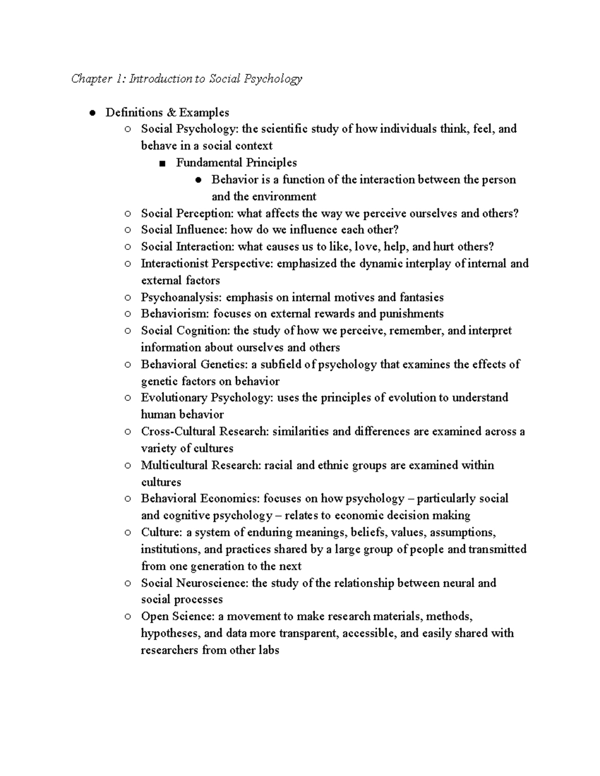 Ch. 1 Book Notes - Chapter 1: Introduction to Social Psychology ...