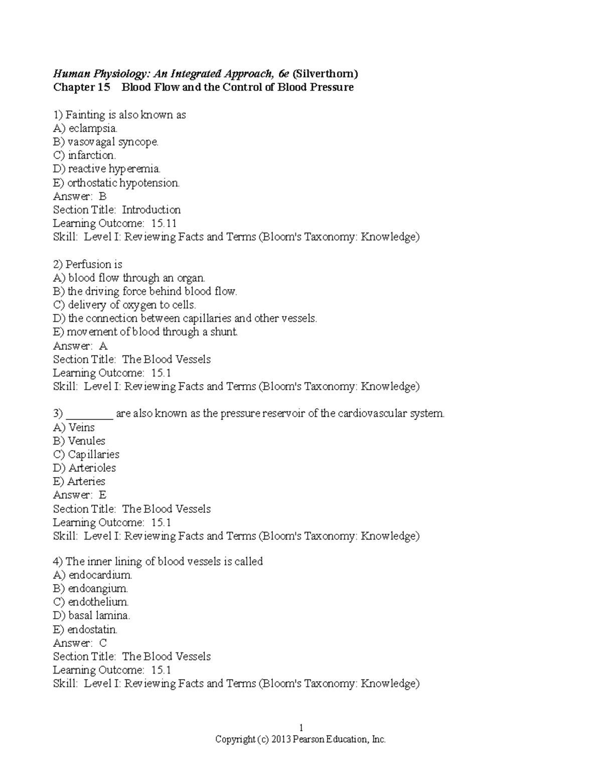 Chapter 15 Q - Practice questions - Human Physiology: An Integrated ...