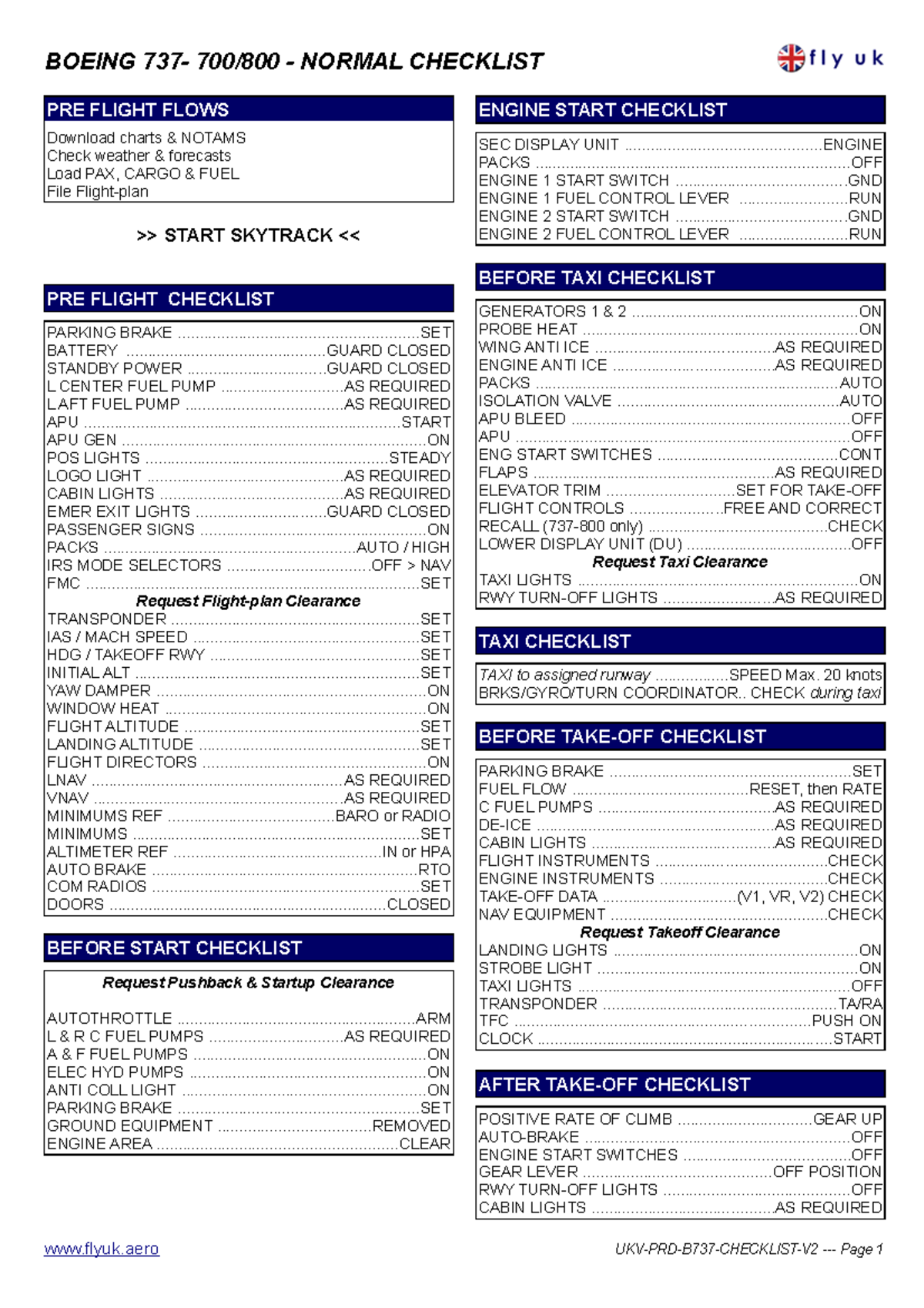 UKV PRD B737 Checklist V2 - BOEING 737- 700/800 - NORMAL CHECKLIST PRE ...