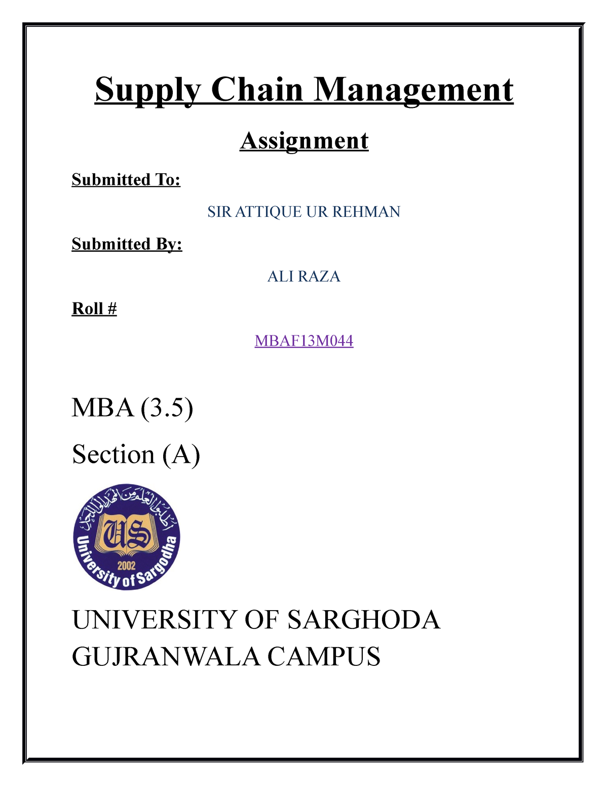 supply chain management assignment questions and answers