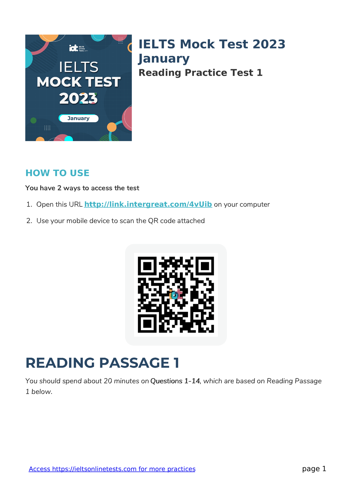 Readingpracticetest 1-v9-18835879 - IELTS Mock Test 2023 January ...