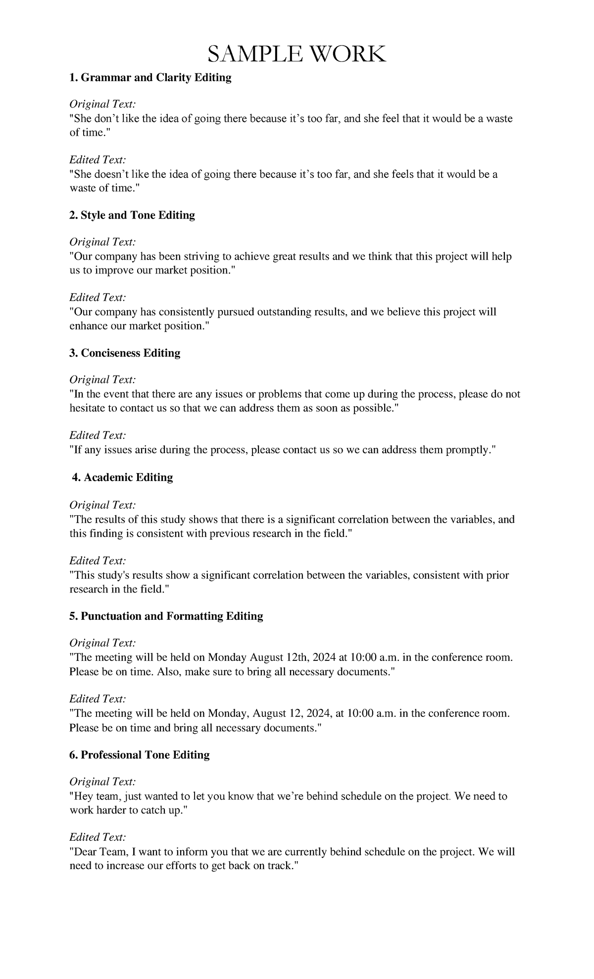 sample of English editing - SAMPLE WORK Grammar and Clarity Editing ...