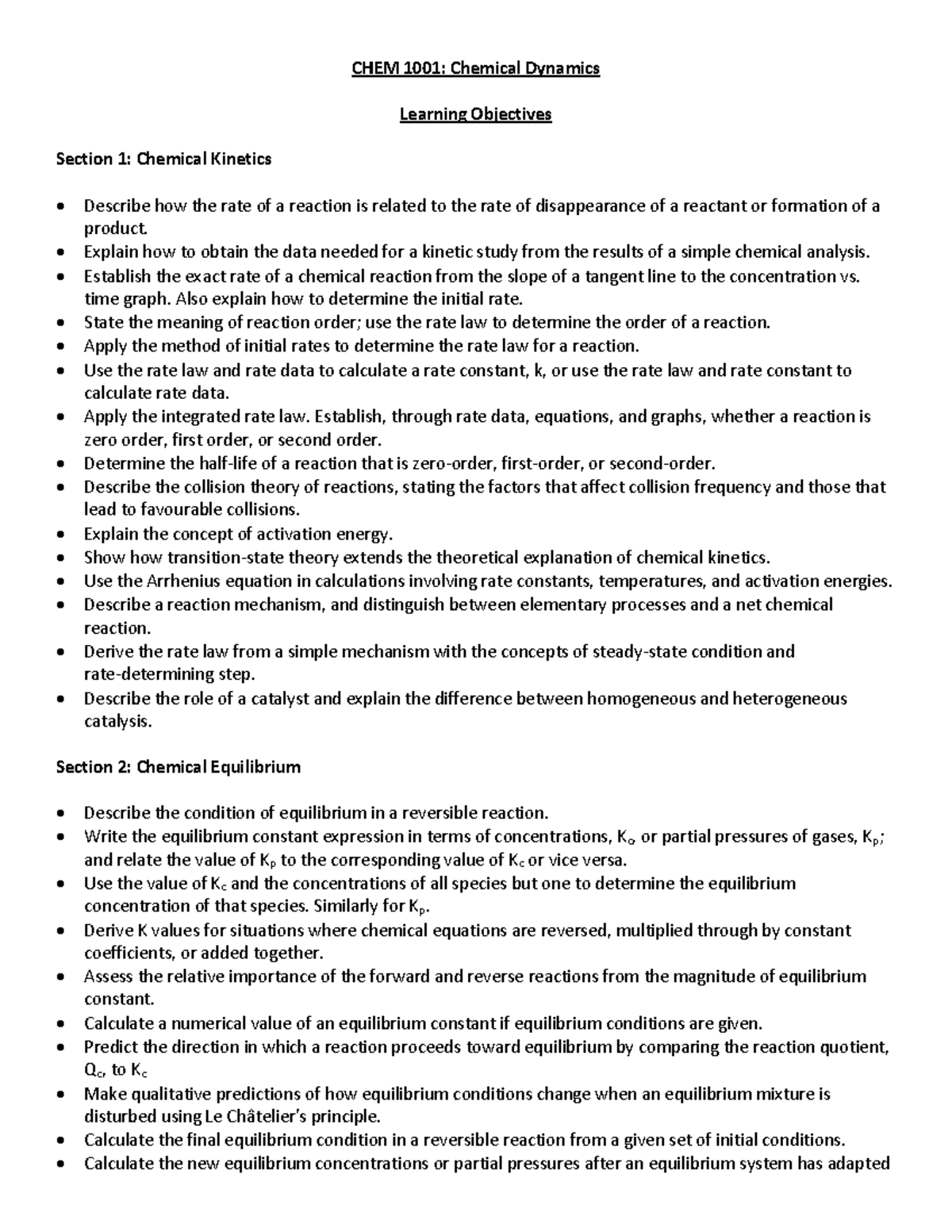 CHEM 1001 Learning Objectives - CHEM 1001: Chemical Dynamics Learning ...