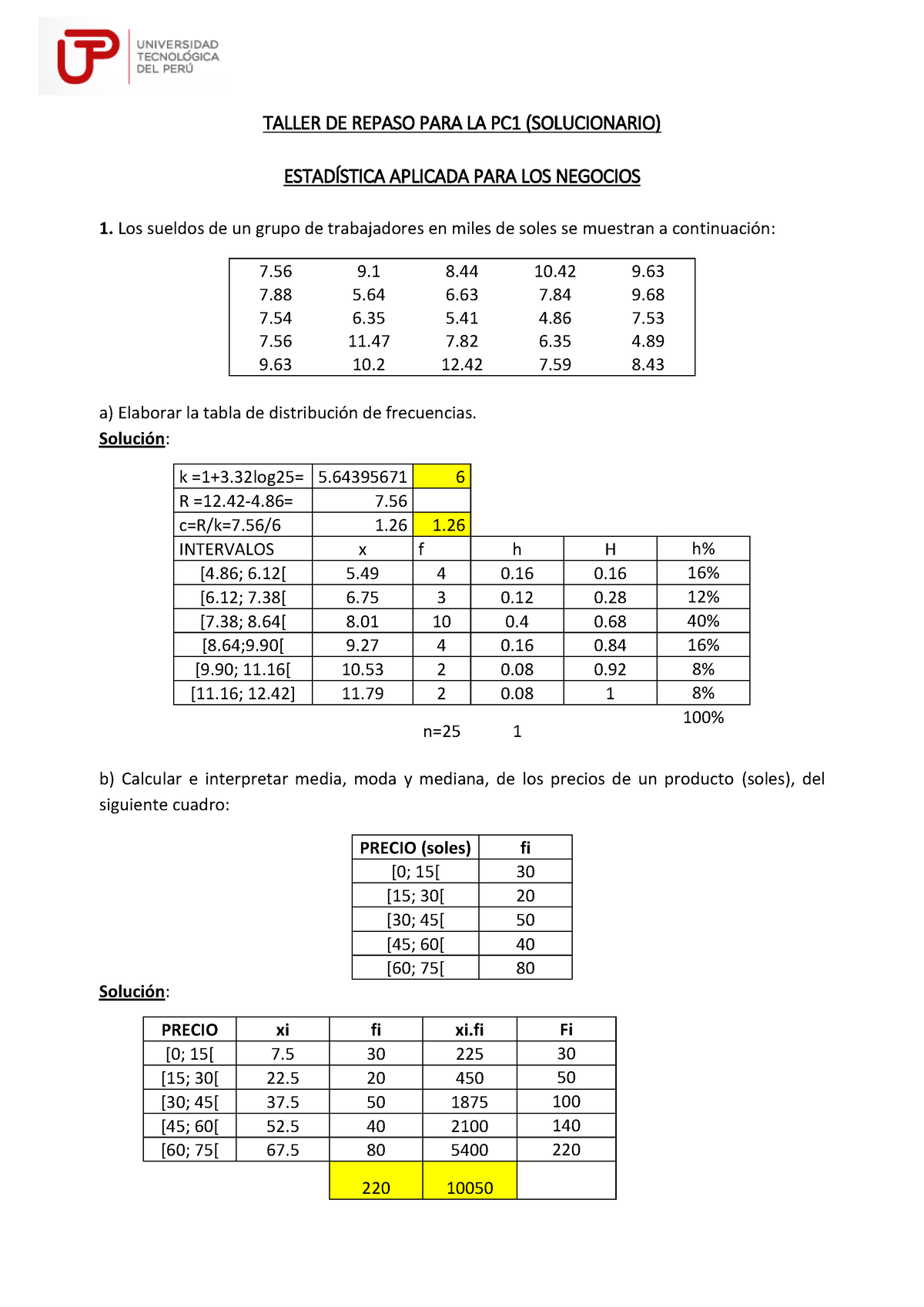 425023686 Estadistica Aplicada Para Los Negocios Taller Previo A La Pc1 ...