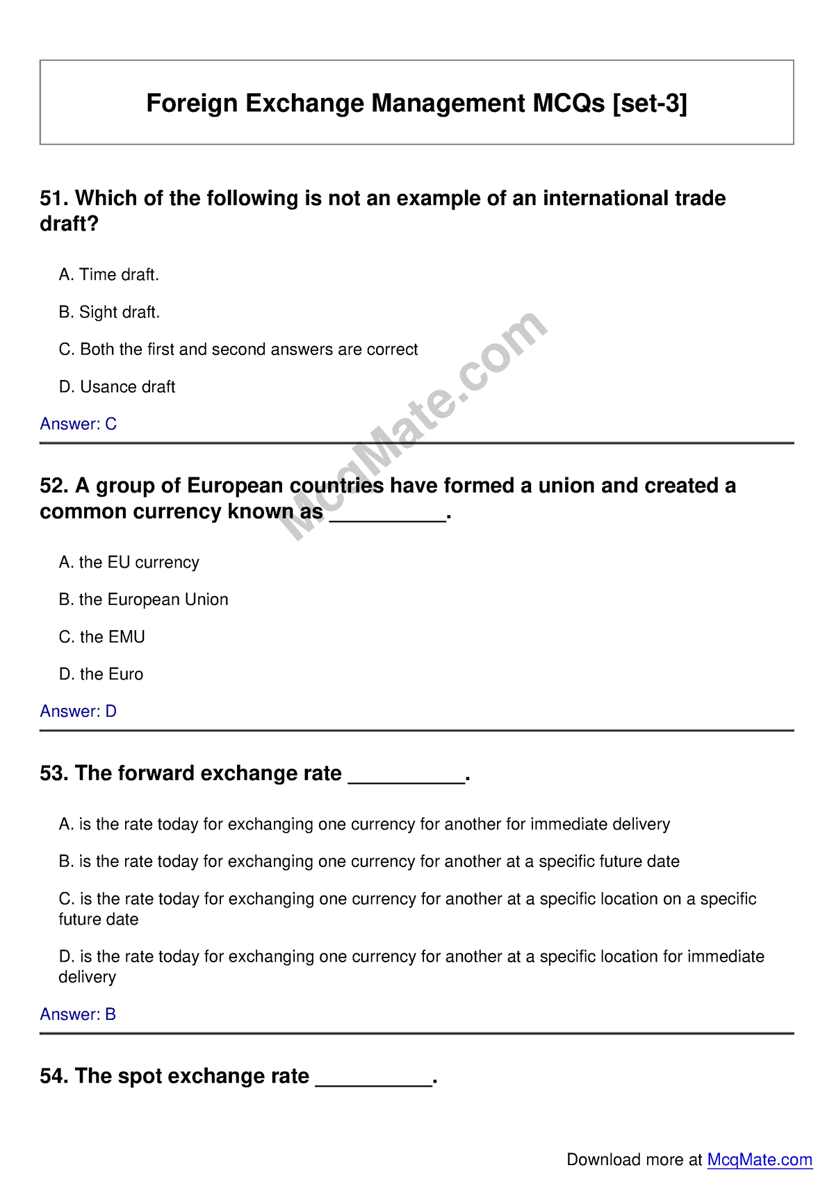 Foreign Exchange Management Solved MCQs [set-3] Mcq Mate - Foreign ...