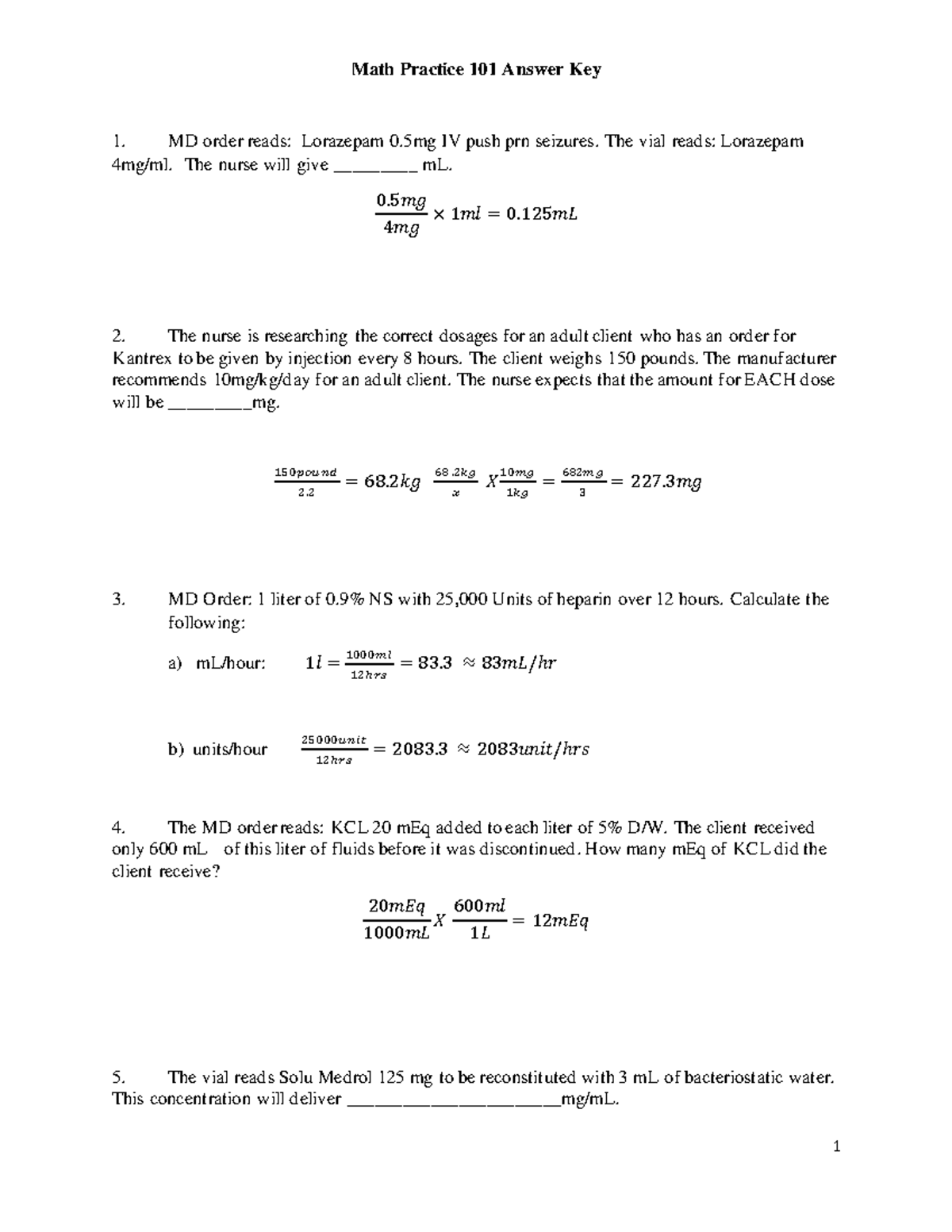 Math Practice 101 Answer Key - 1 Math Practice 101 Answer Key Md Order 