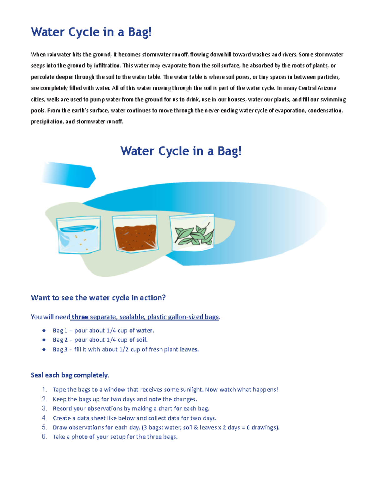 Water Cycle in a Bag - Water Cycle in a Bag! When rainwater hits the ...