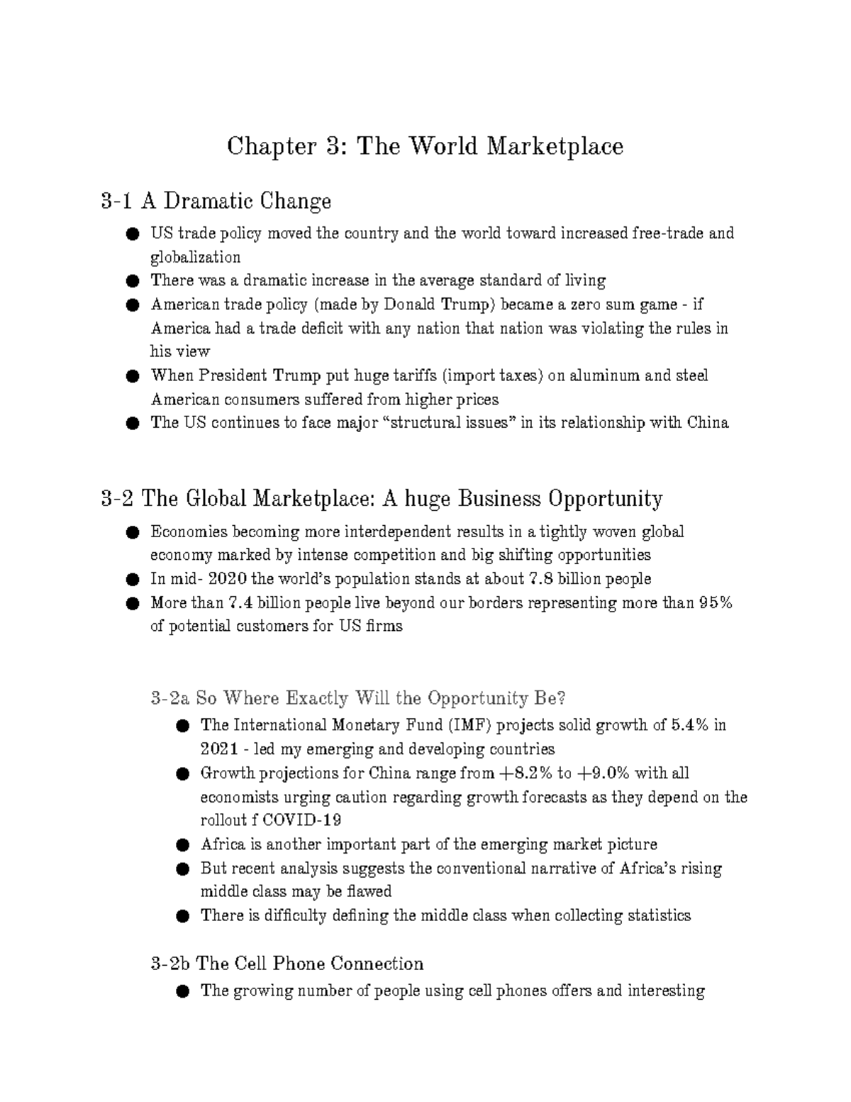 Contemp BU Chpt 3 Reading Notes - Chapter 3: The World Marketplace 3-1 ...