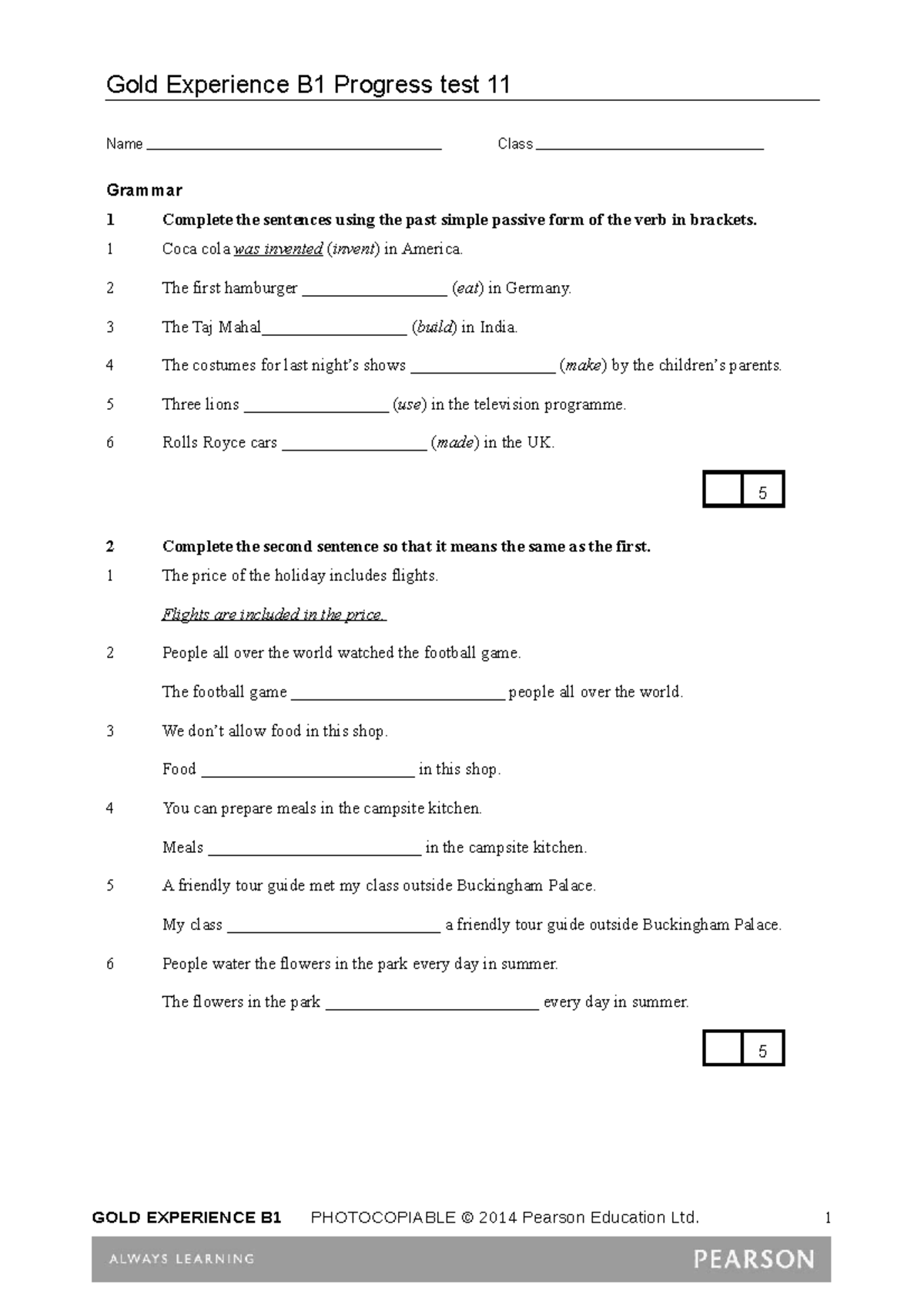 B1 Progress test 11 - Lengua extranjera I (Lengua extranjera I) - Gold ...