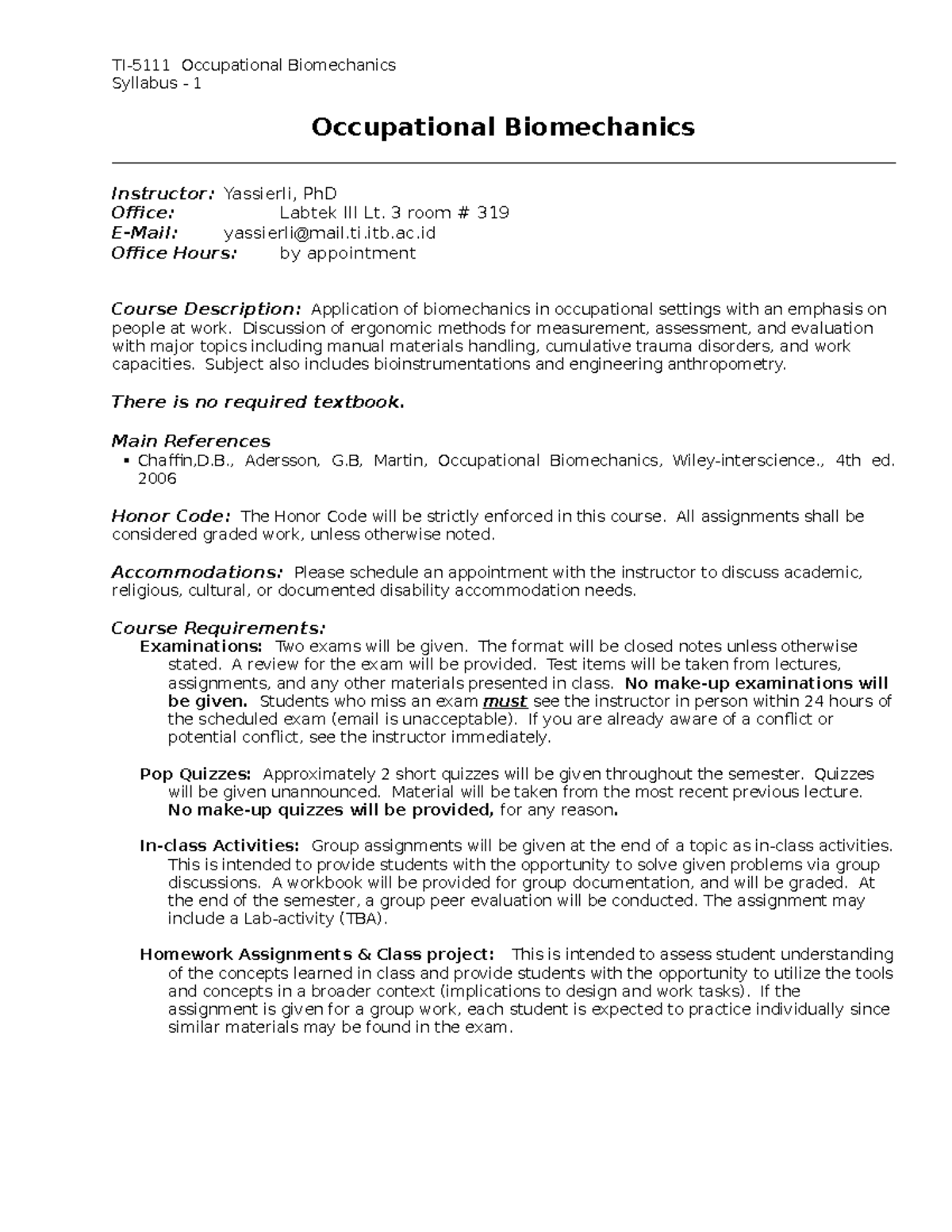 Syllabus biomekanika kerja 2015 - TI-5111 Occupational Biomechanics ...