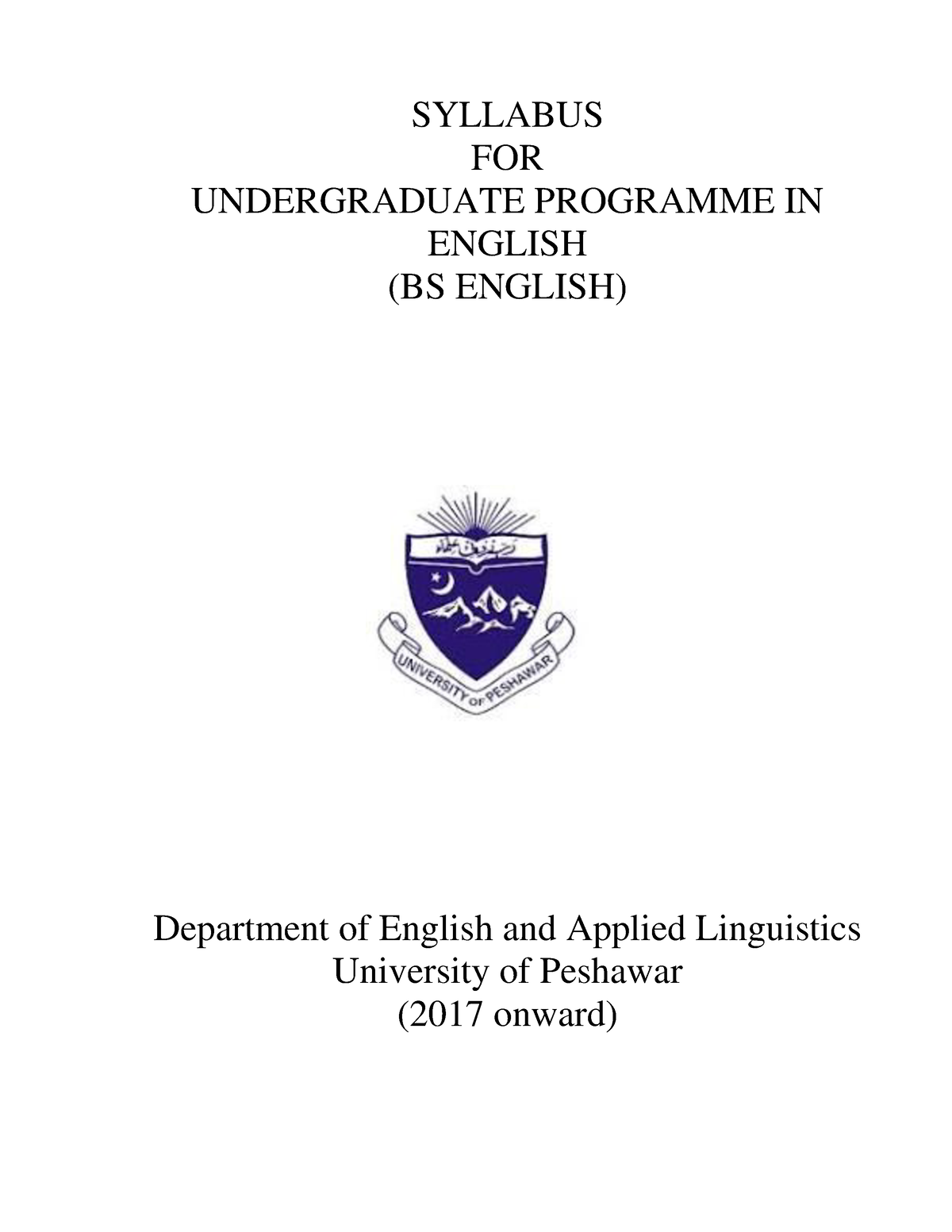 Final Copy BS 4 Yr Syllabus 1 - SYLLABUS FOR UNDERGRADUATE PROGRAMME IN ...