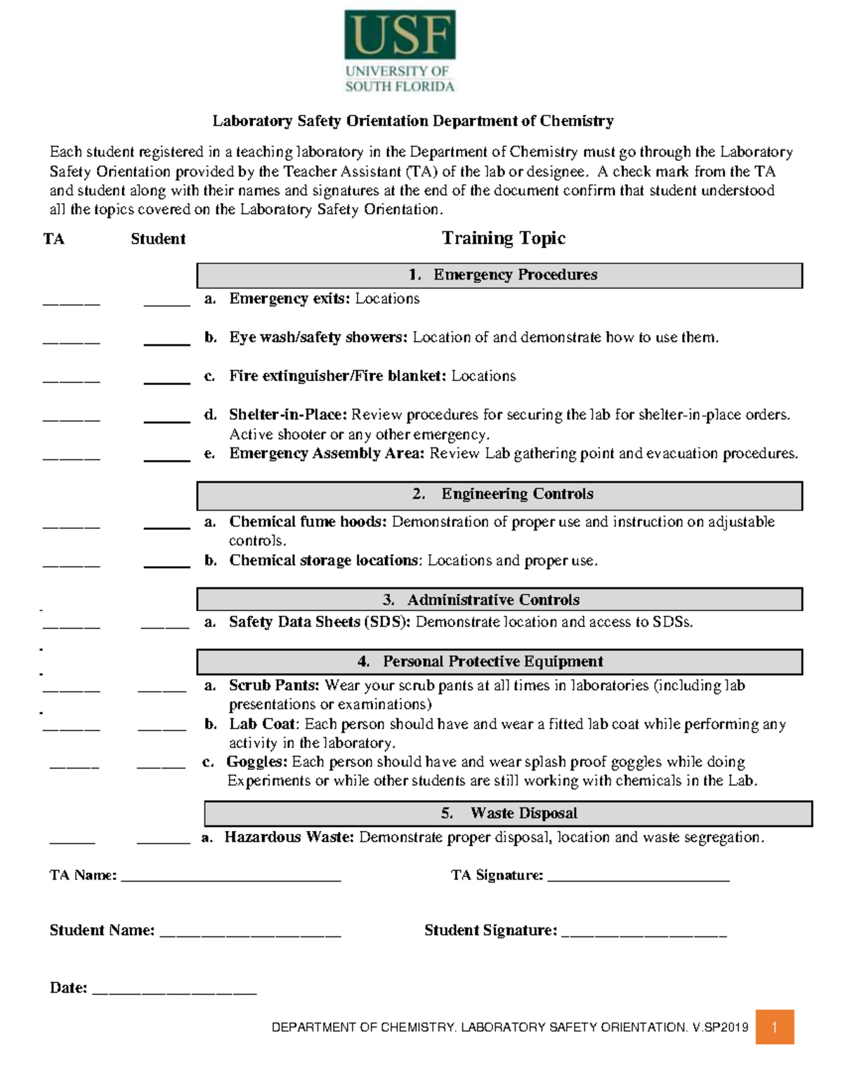 Basic Laboratory Safety Orientation teaching labs V-2 - DEPARTMENT OF ...