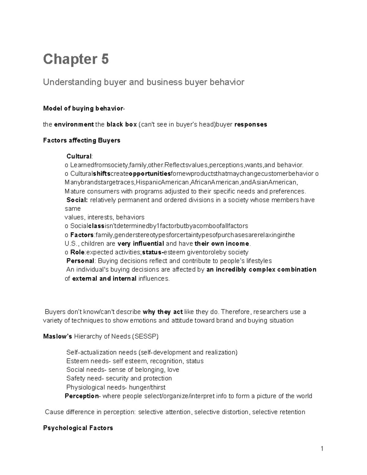 Chapter 5 - Chapter 5 Understanding Buyer And Business Buyer Behavior ...