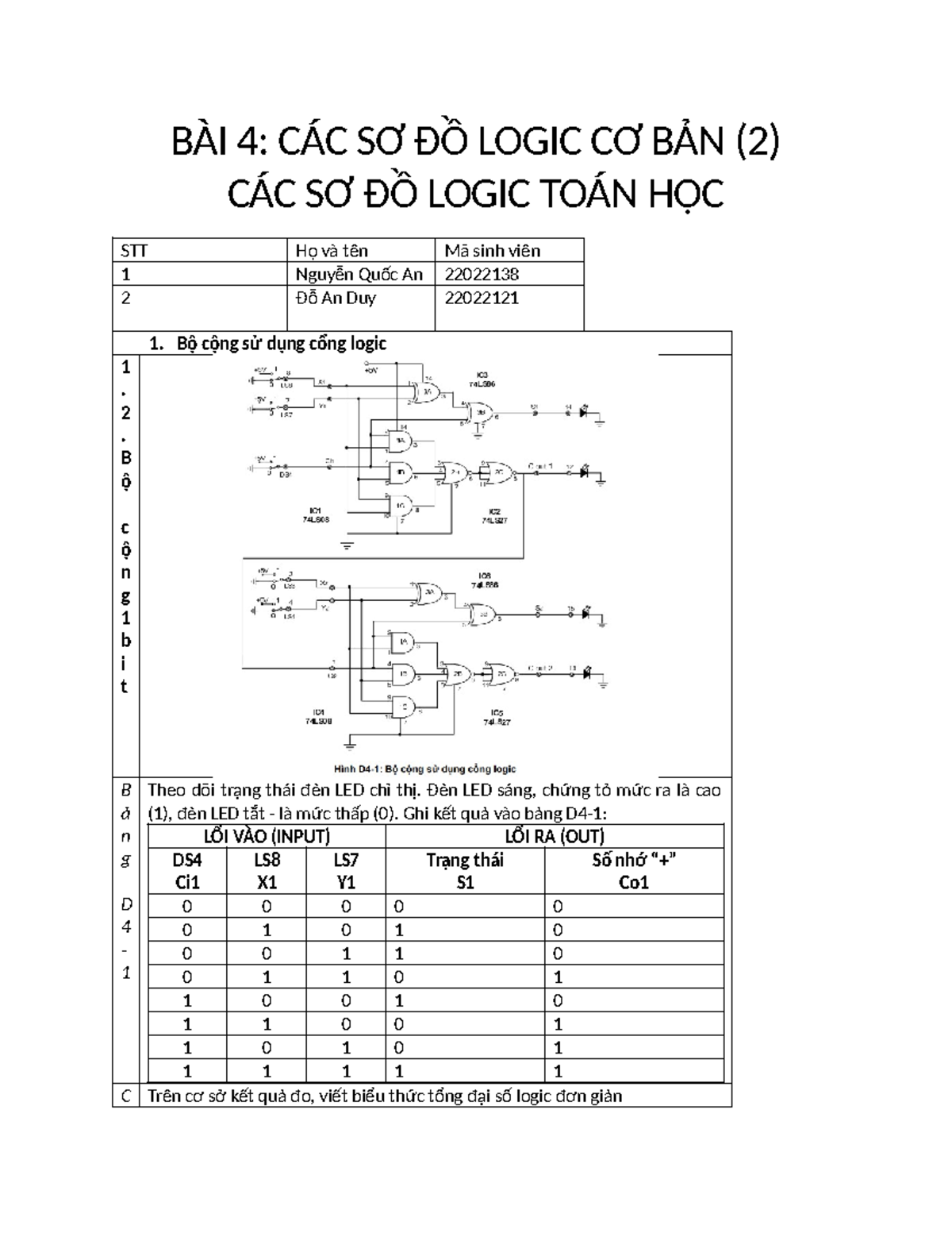 Bài 4 ĐTS Mau BC - BÀI 4: CÁC SƠ ĐỒ LOGIC CƠ BẢN (2) CÁC SƠ ĐỒ LOGIC ...