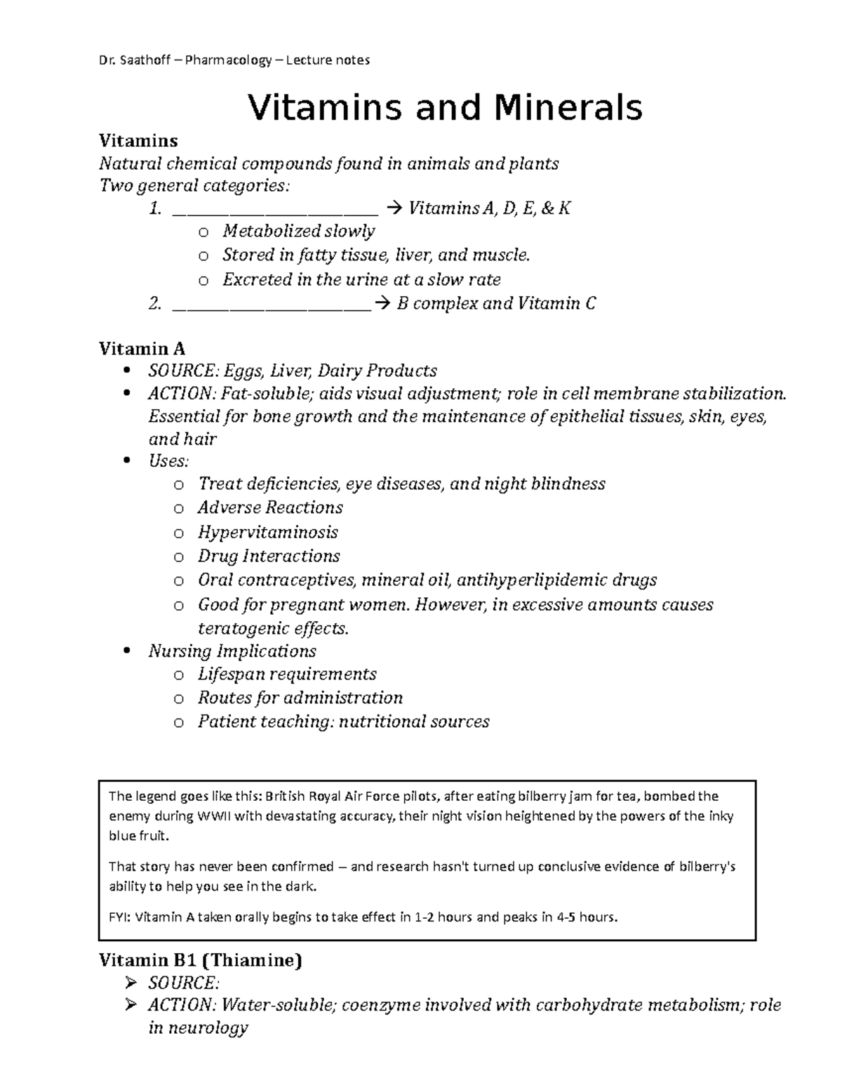 Vitamins and Minerals Learner Notes(1) Vitamins and Minerals