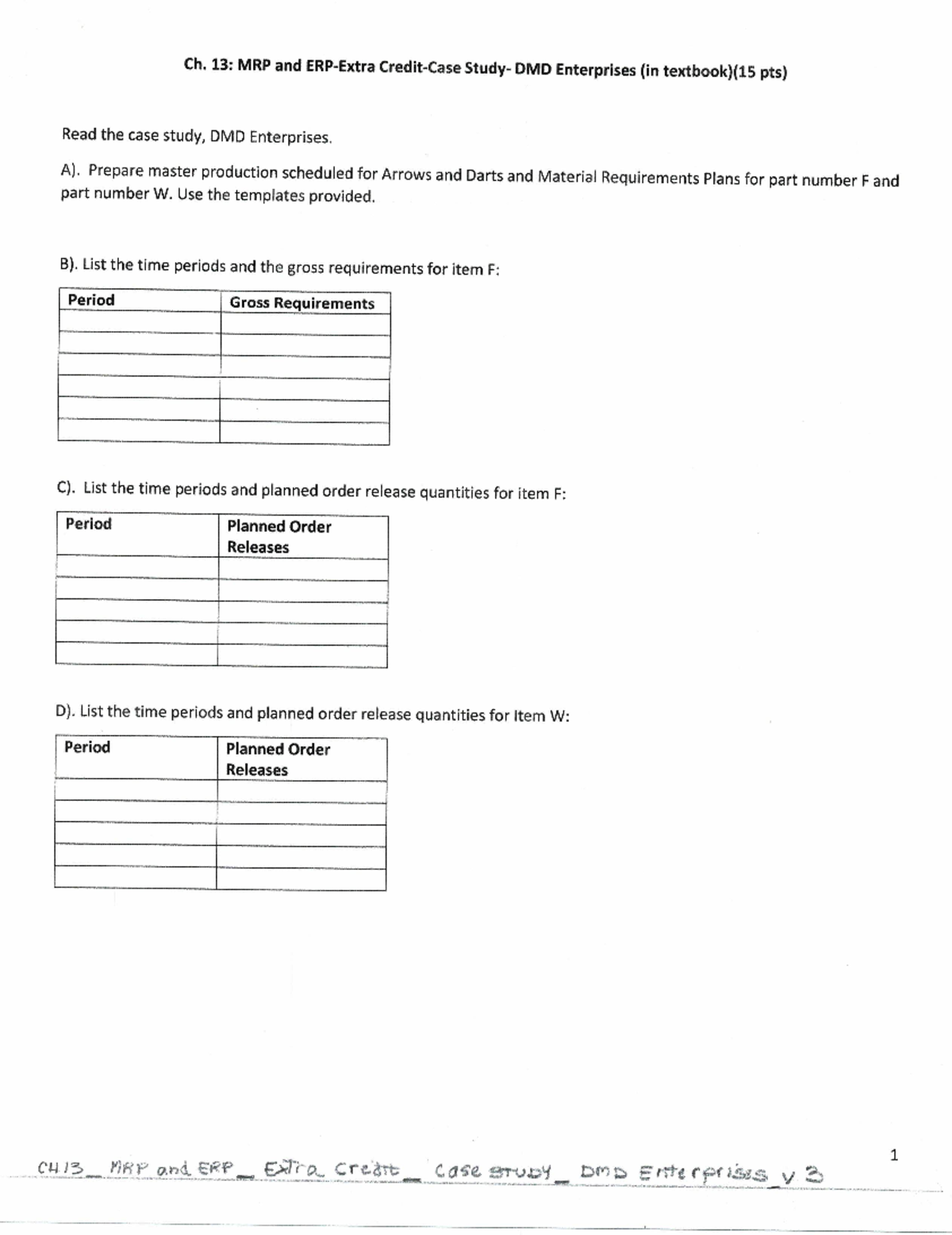 Ch13 MRP and ERP Extra Credit Case Study DMD Enterprises V3 - BUS 575 ...