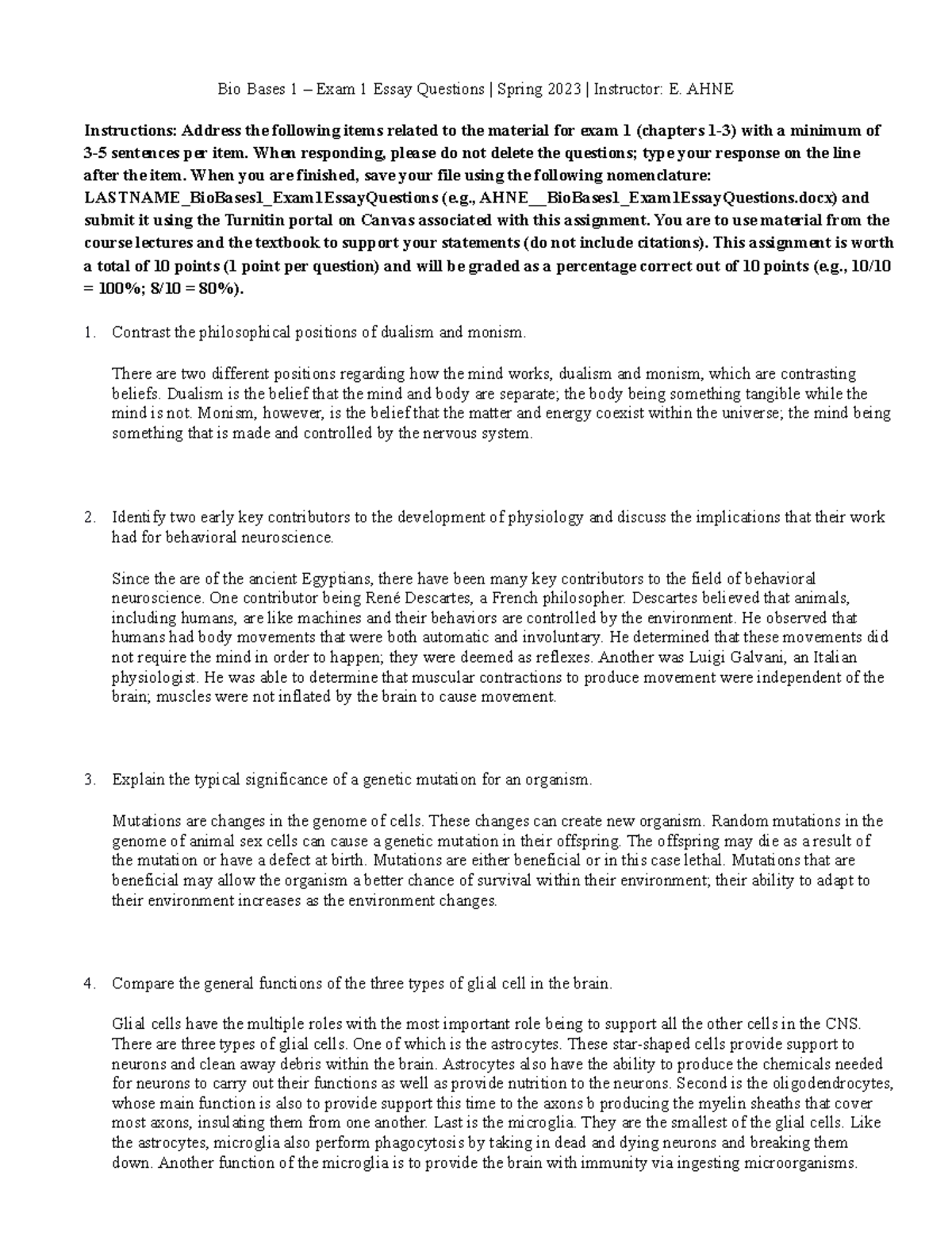 Bio Bases Exam 1 Essay Questions Spring 2023 EA 562564580 - Bio Bases 1 ...