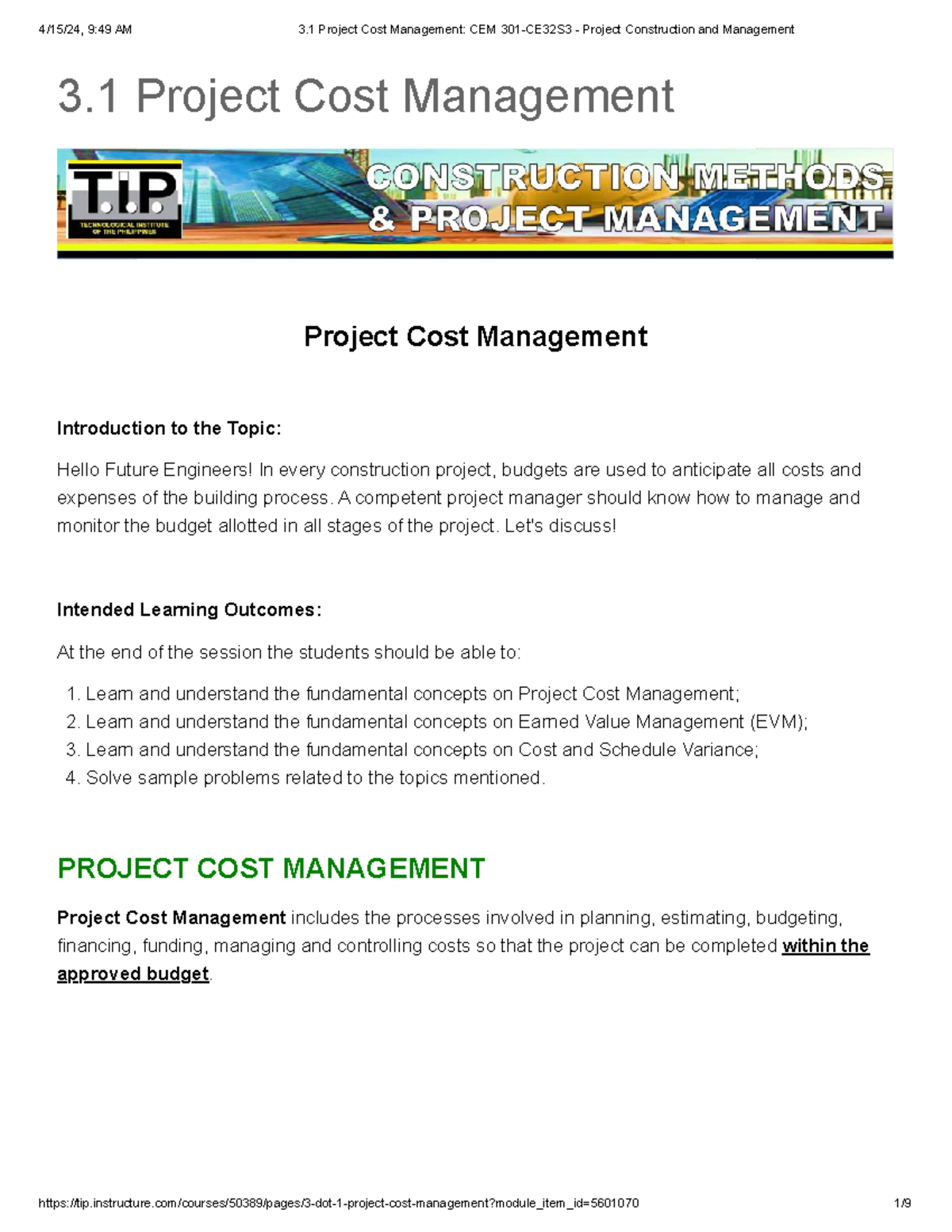 Project Cost Management - 3 Project Cost Management Project Cost ...