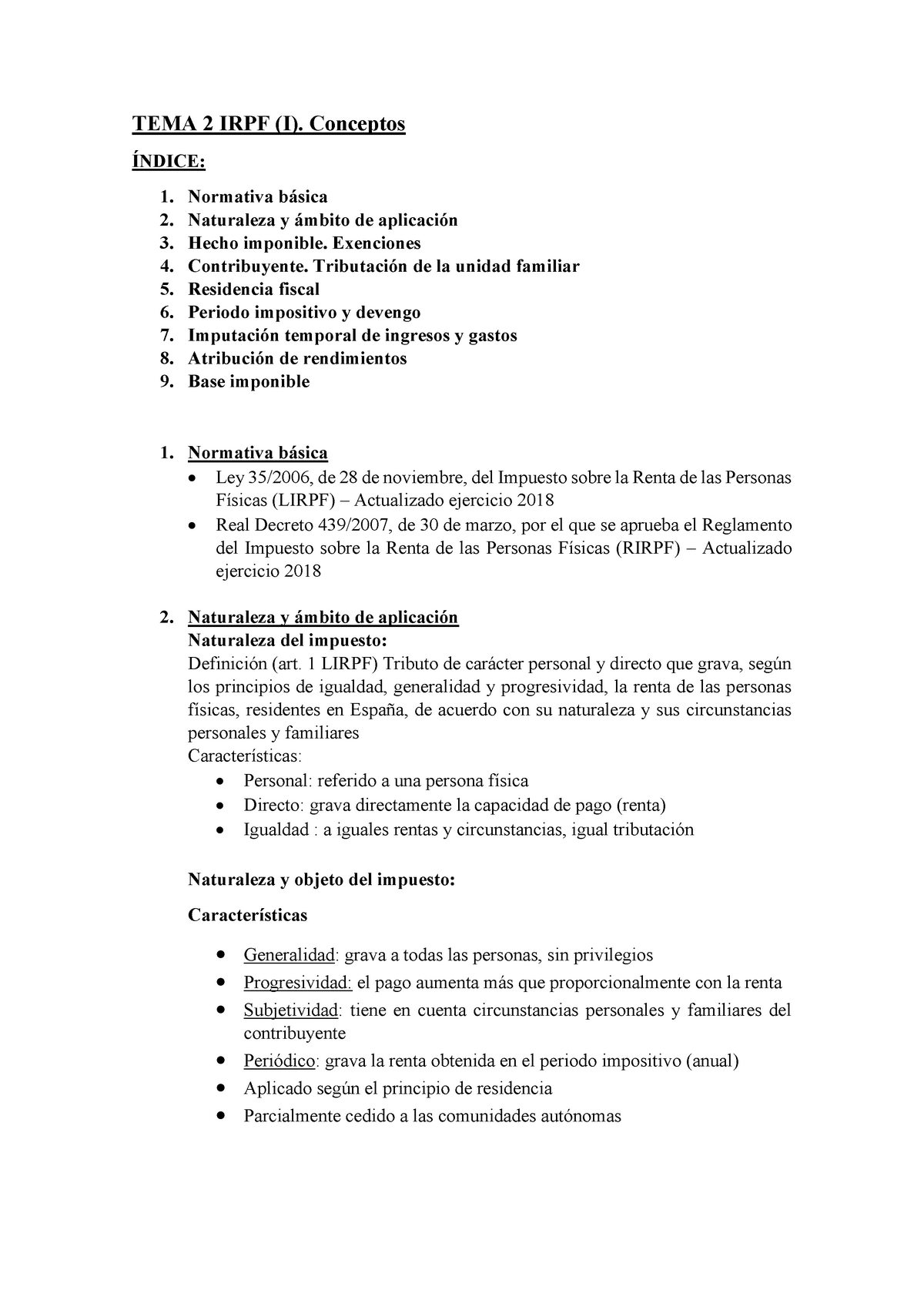 Tema 2 Sistema Fiscal Pdf - TEMA 2 IRPF (I). Conceptos ÍNDICE: 1. 2. 3 ...